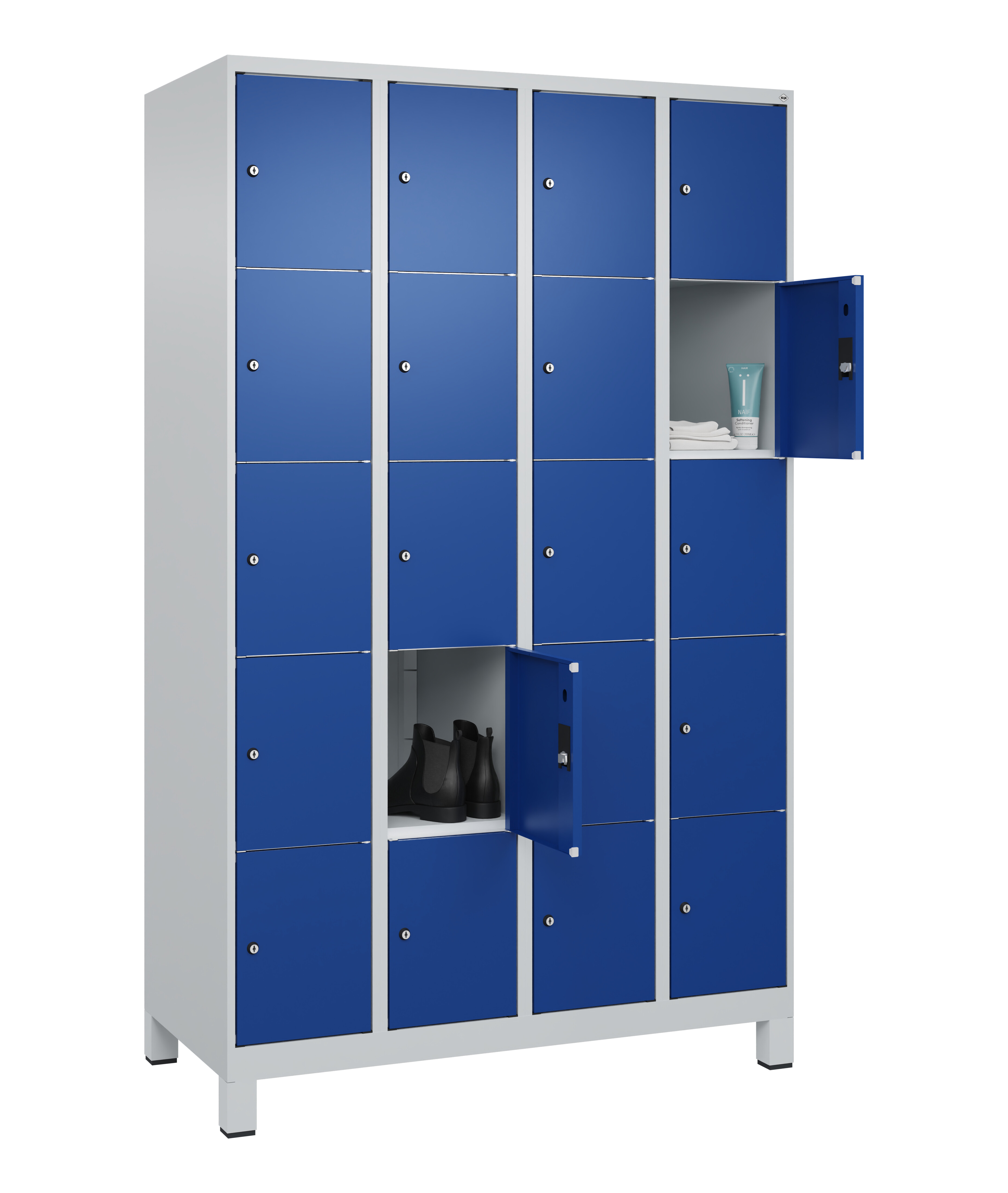 Schließfachschrank Classic Plus, Füße, 20 Fächer, 1950x1200x500mm