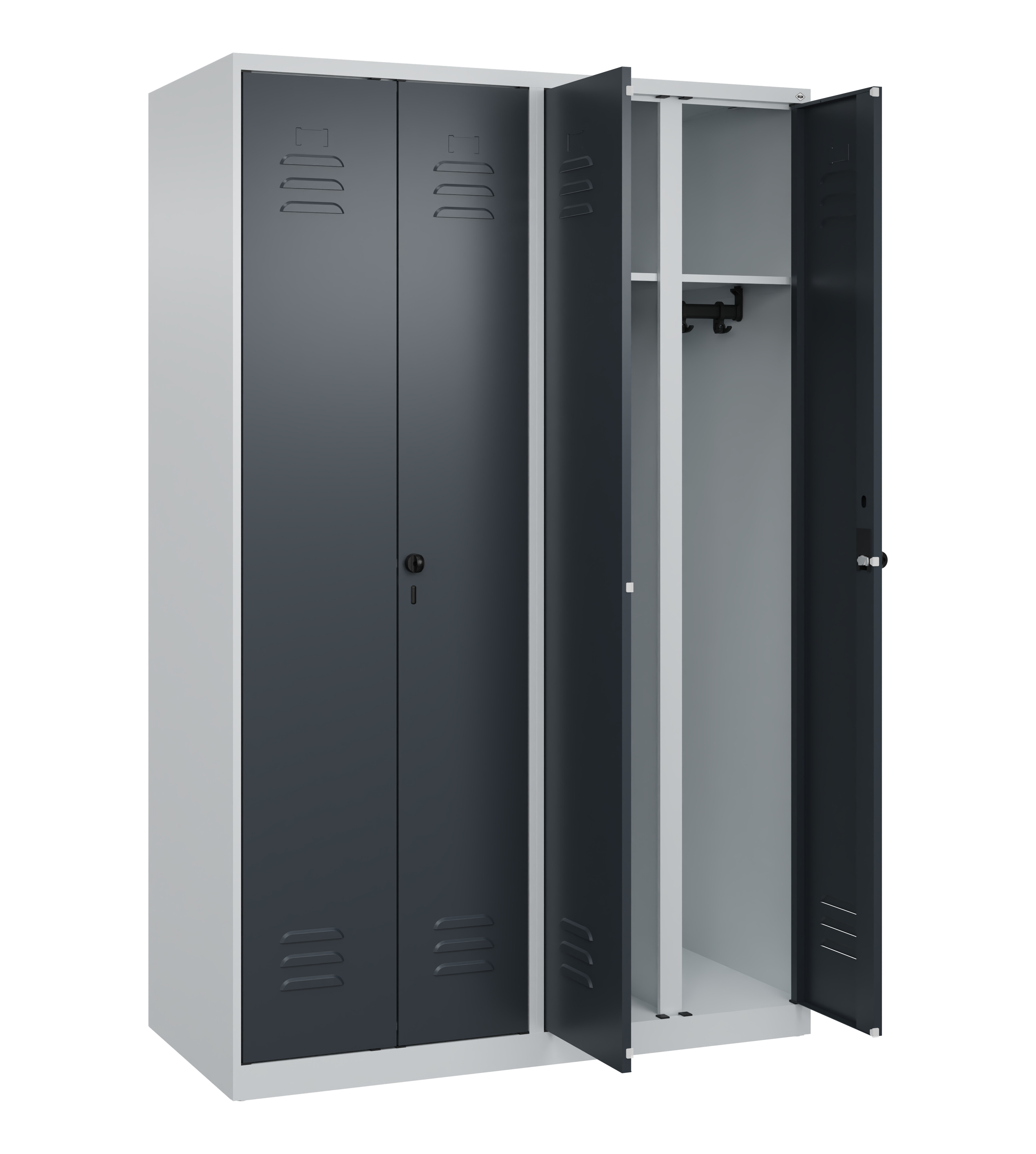 Schwarz-Weiß-Spind Classic Plus, 4 Abteile, 1850x1200x500mm Schwarz-Weiß-Spind Classic Plus, 4 Abteile, 1850x1200x500mm