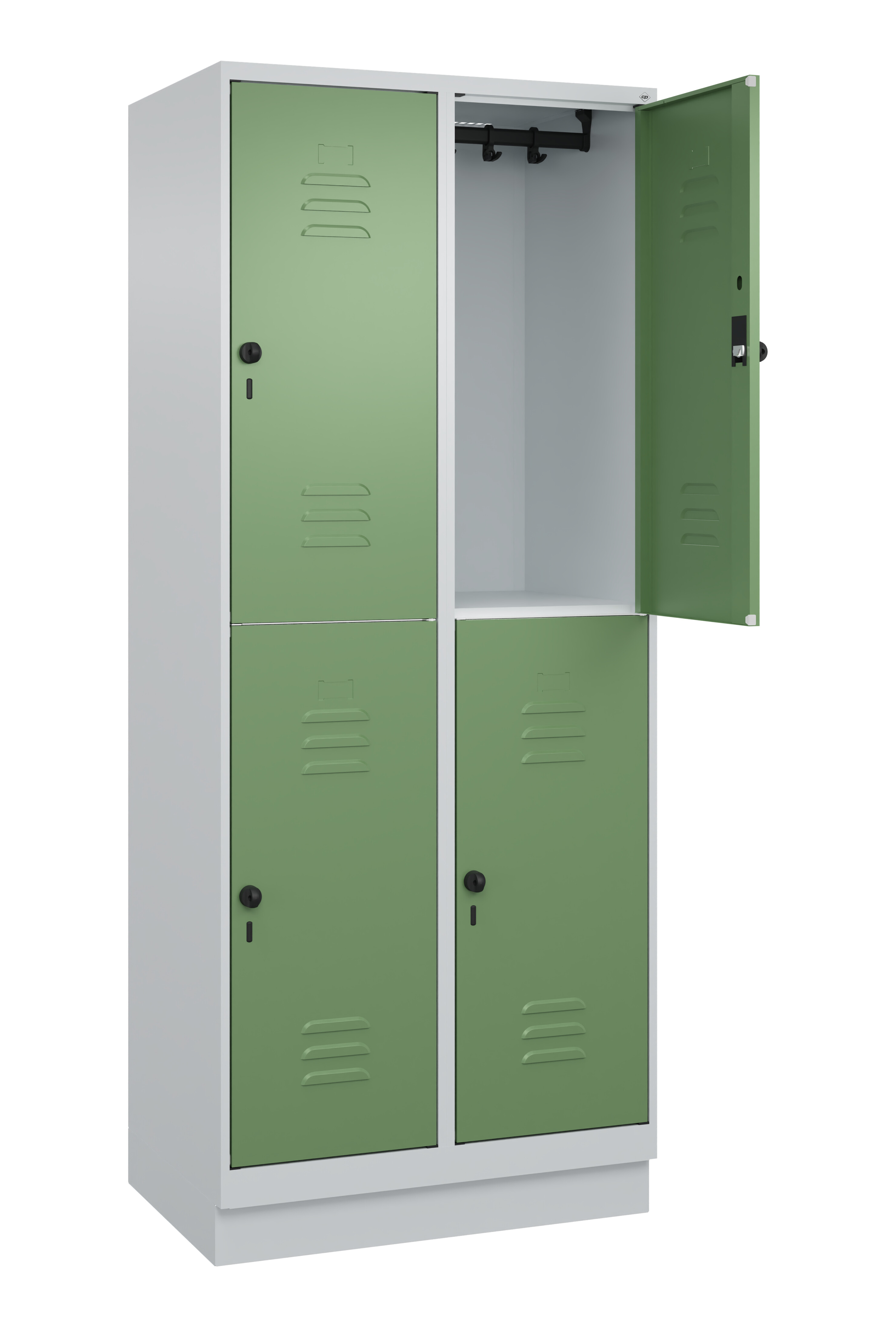 Doppelstock-Spind Classic Plus, Sockel, 4 Fächer, 2080x800x500mm Doppelstock-Spind Classic Plus, Sockel, 4 Fächer, 2080x800x500mm