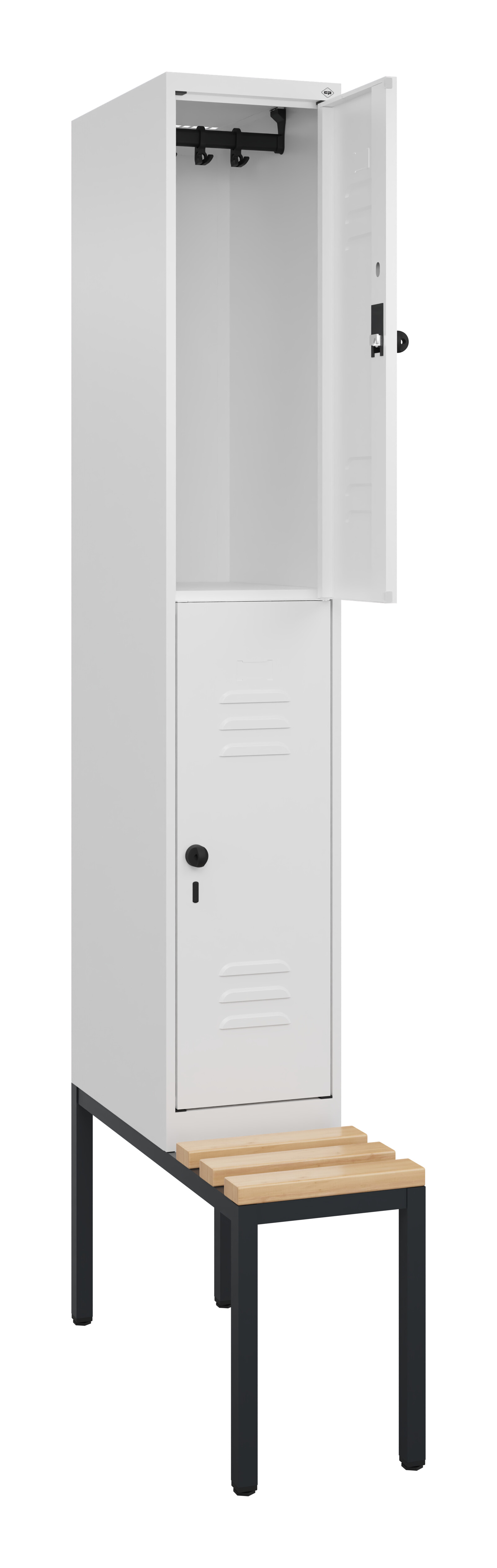 Doppelstock-Spind Classic Plus, Bank, 2 Fächer, 2120x300x815mm