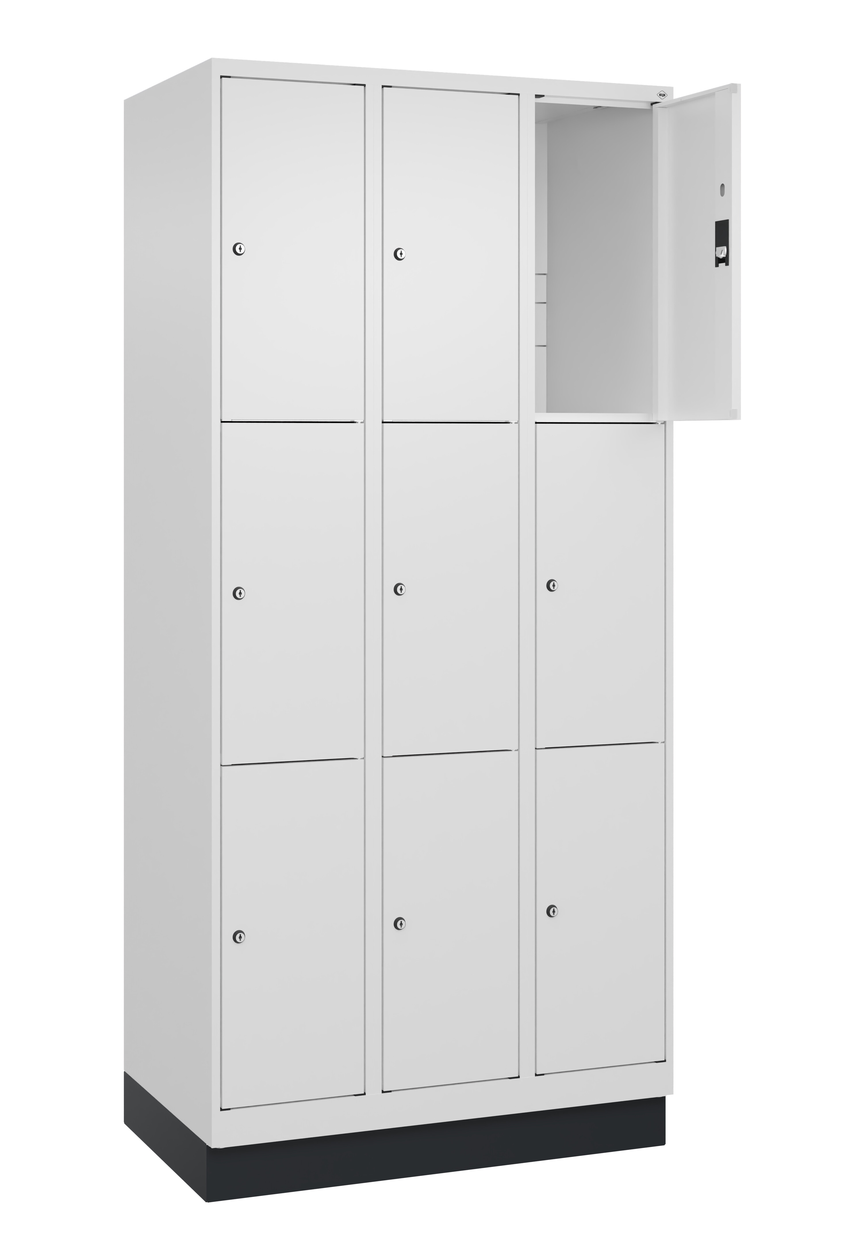 Schließfachschrank Classic Plus, Sockel, 9 Fächer, 1950x900x500mm