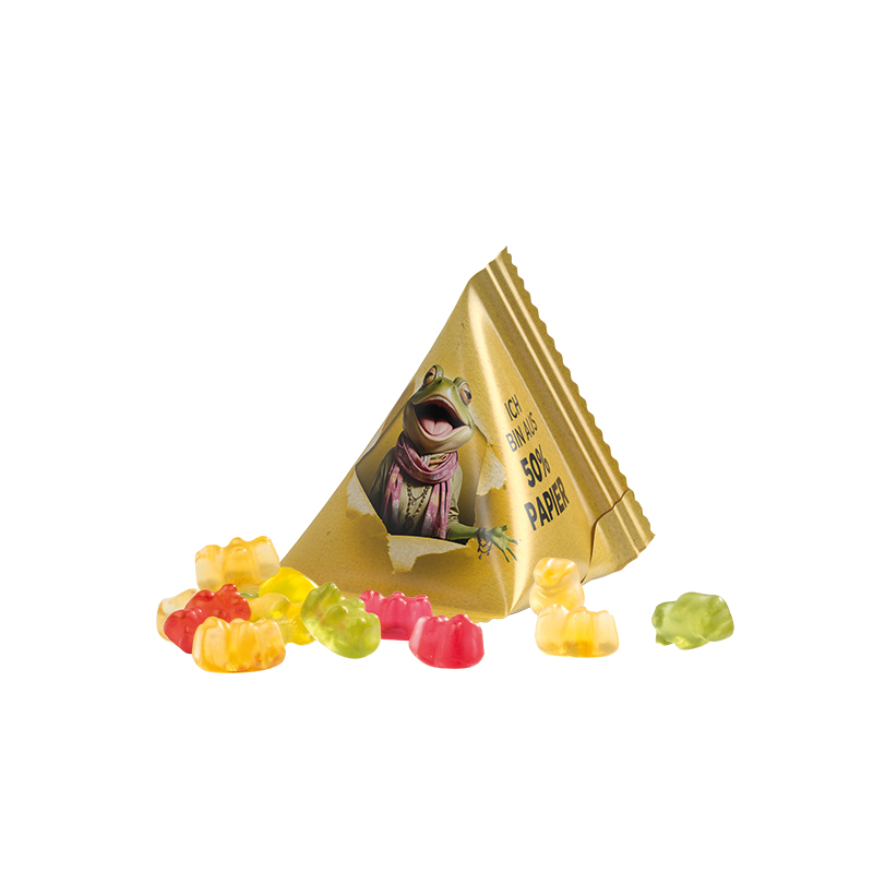 Fruchtgummi Tetraeder Papierfolie weiß Trolli Premium Bärchen Fruchtgummi Tetraeder Papierfolie weiß Trolli Premium Bärchen