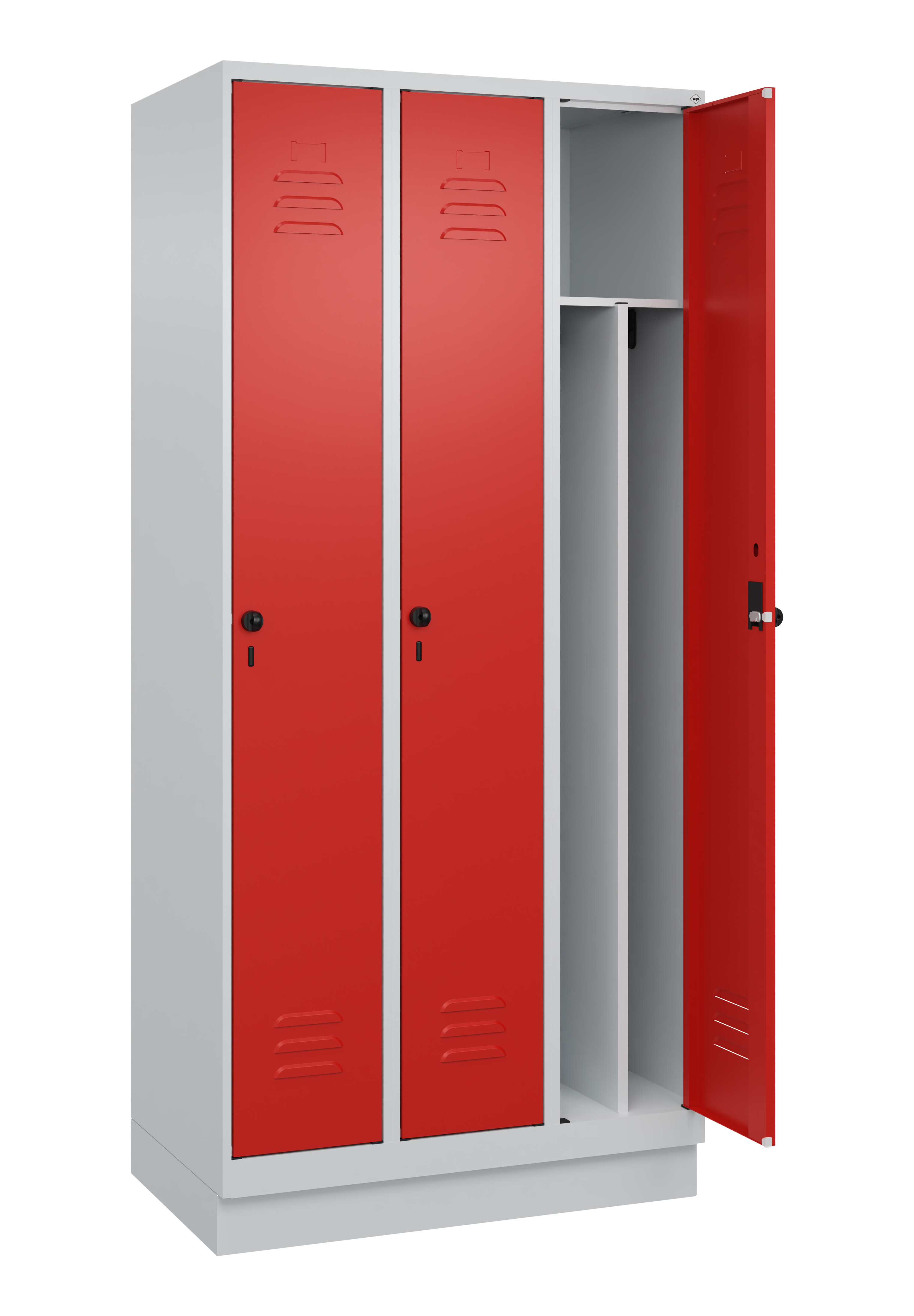 Spind Classic Plus, Sockel, 3 Abteile, 1950x900x500mm Spind Classic Plus, Sockel, 3 Abteile, 1950x900x500mm