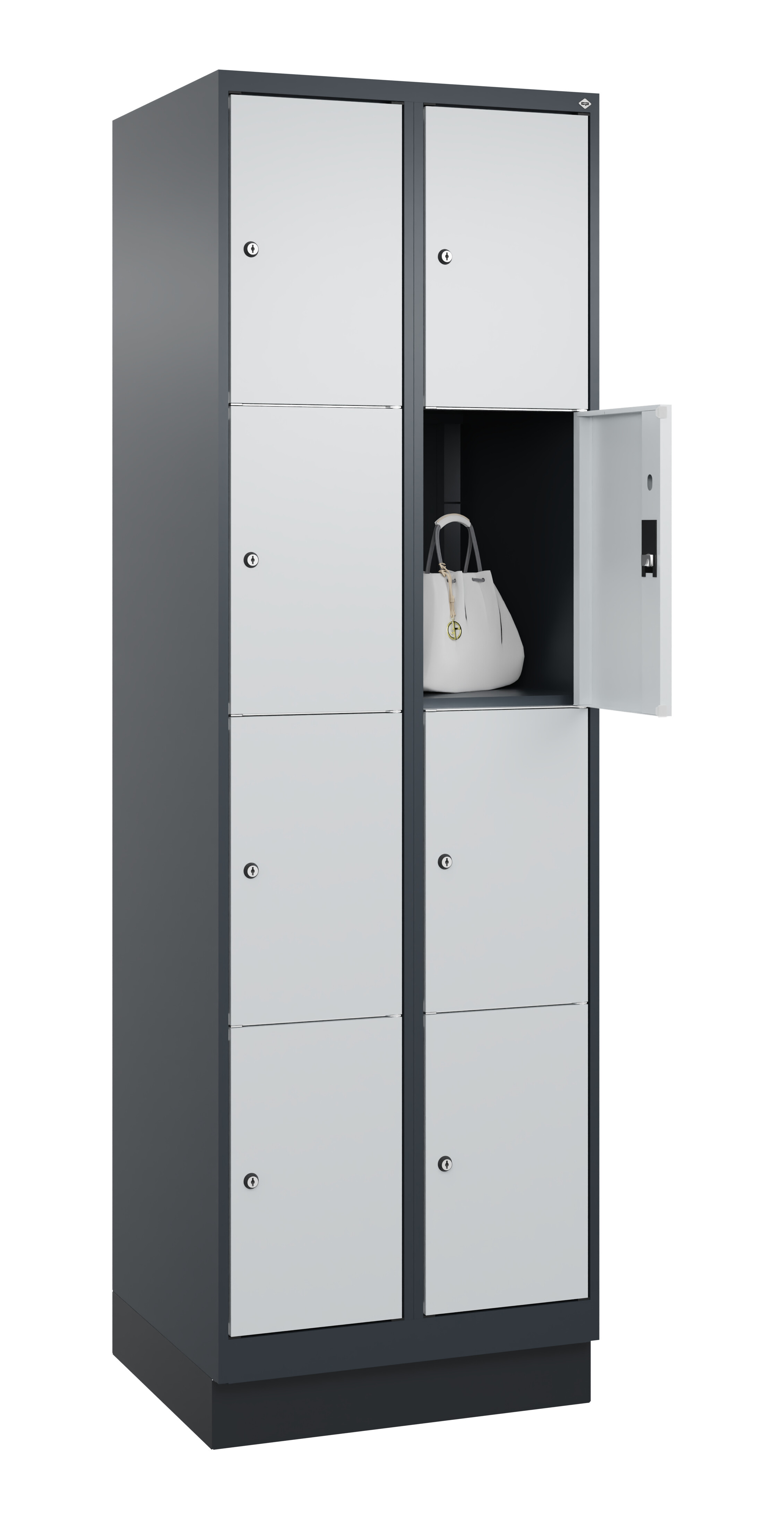 Schließfachschrank Classic Plus, Sockel, 8 Fächer, 1950x600x500mm