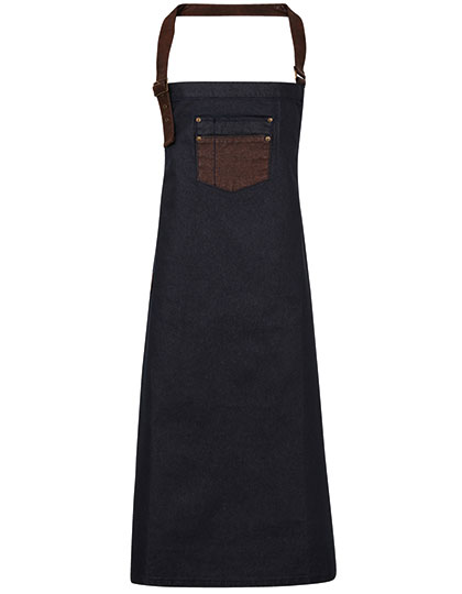 Premier Workwear Division Waxed Look Denim Bib Apron With Faux Leather