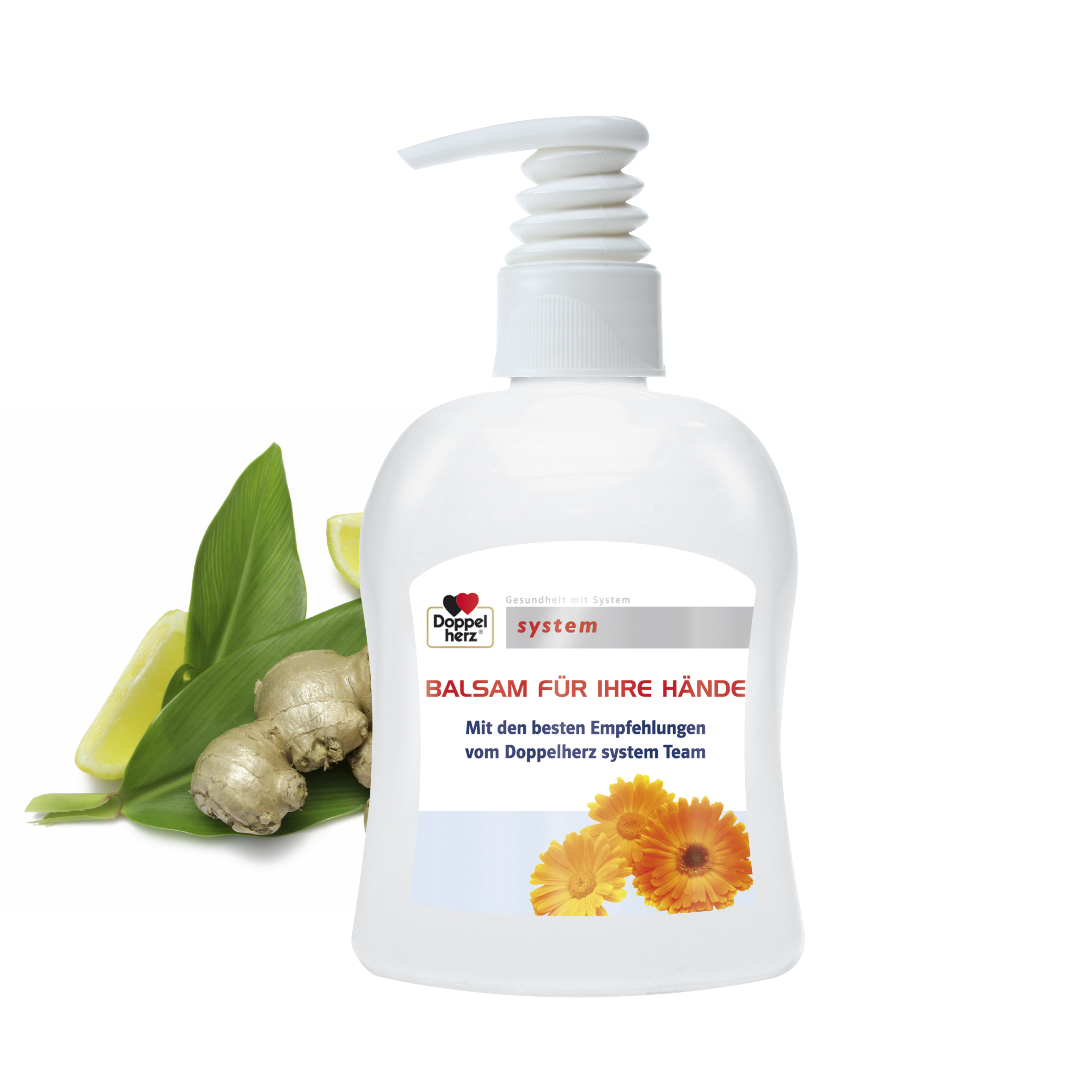 300 ml PET Spender weiß - Handbalsam Ingwer - Limette - Body Label (VS & RS)