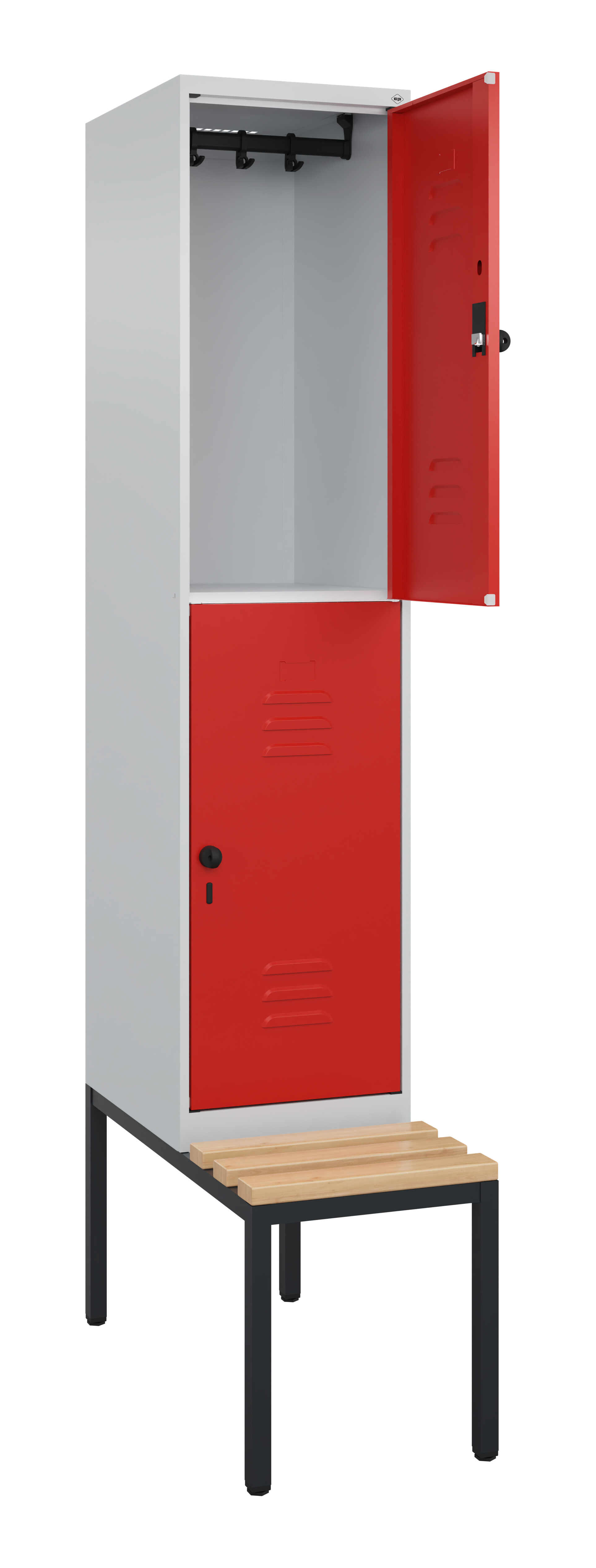 Doppelstock-Spind Classic Plus, Bank, 2 Fächer, 2120x400x815mm Doppelstock-Spind Classic Plus, Bank, 2 Fächer, 2120x400x815mm