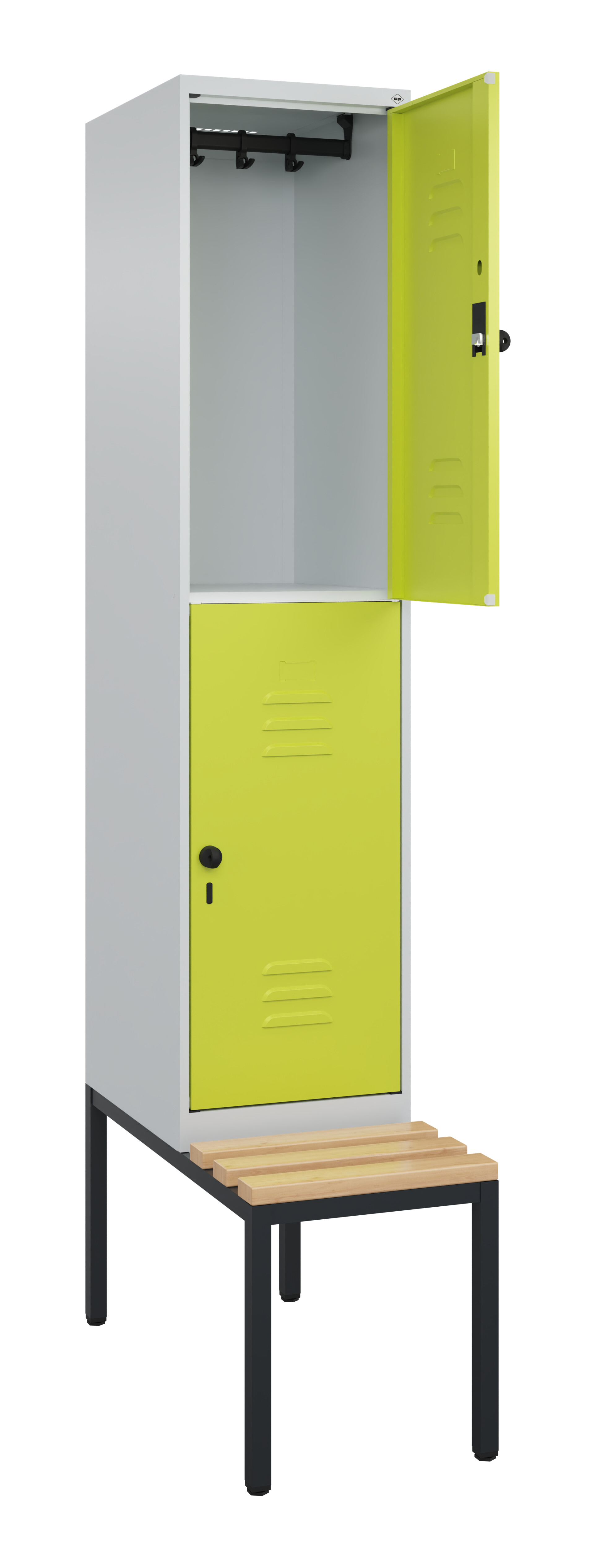 Doppelstock-Spind Classic Plus, Bank, 2 Fächer, 2120x400x815mm