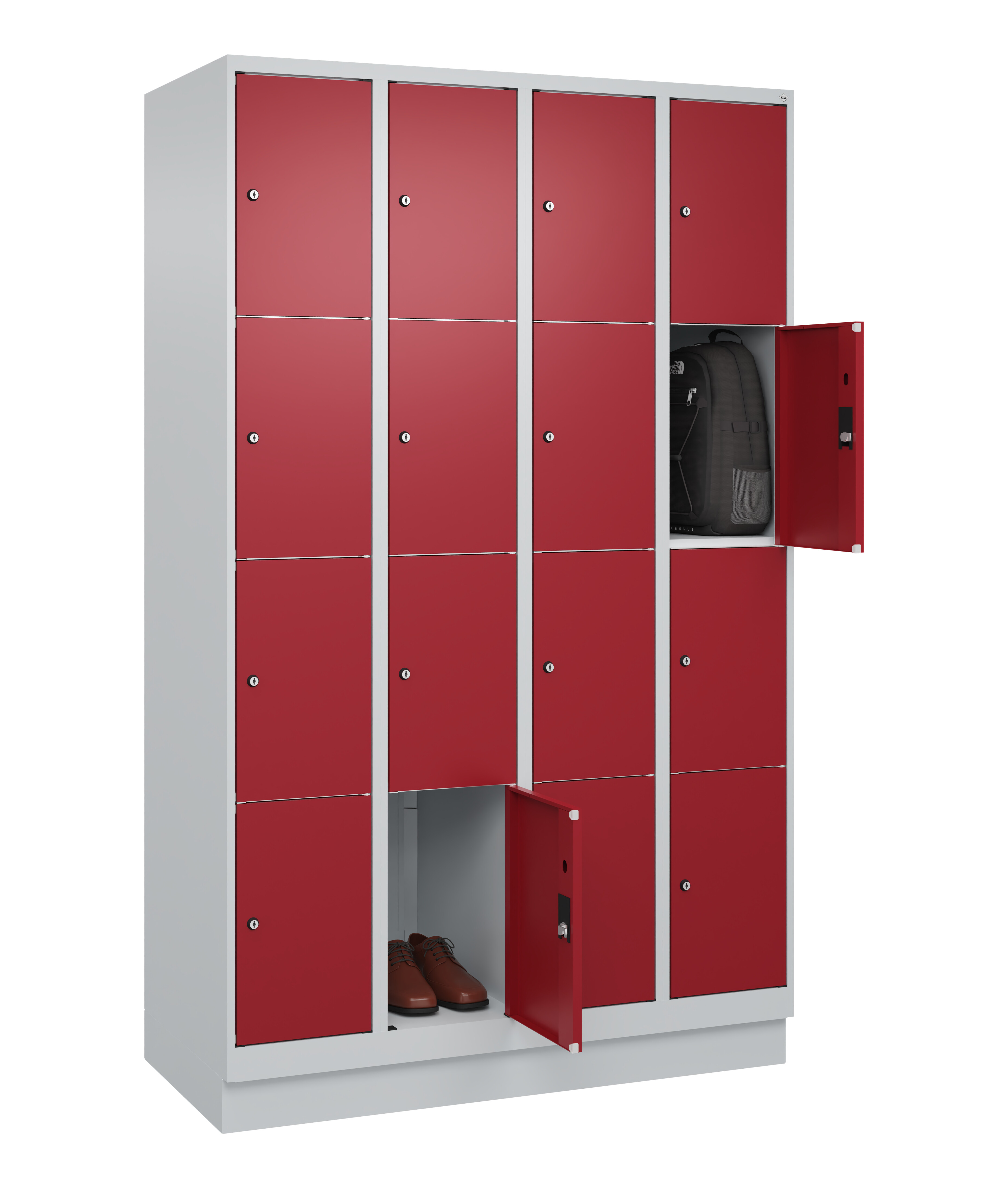 Schließfachschrank Classic Plus, Sockel, 16 Fächer, 1950x1200x500mm