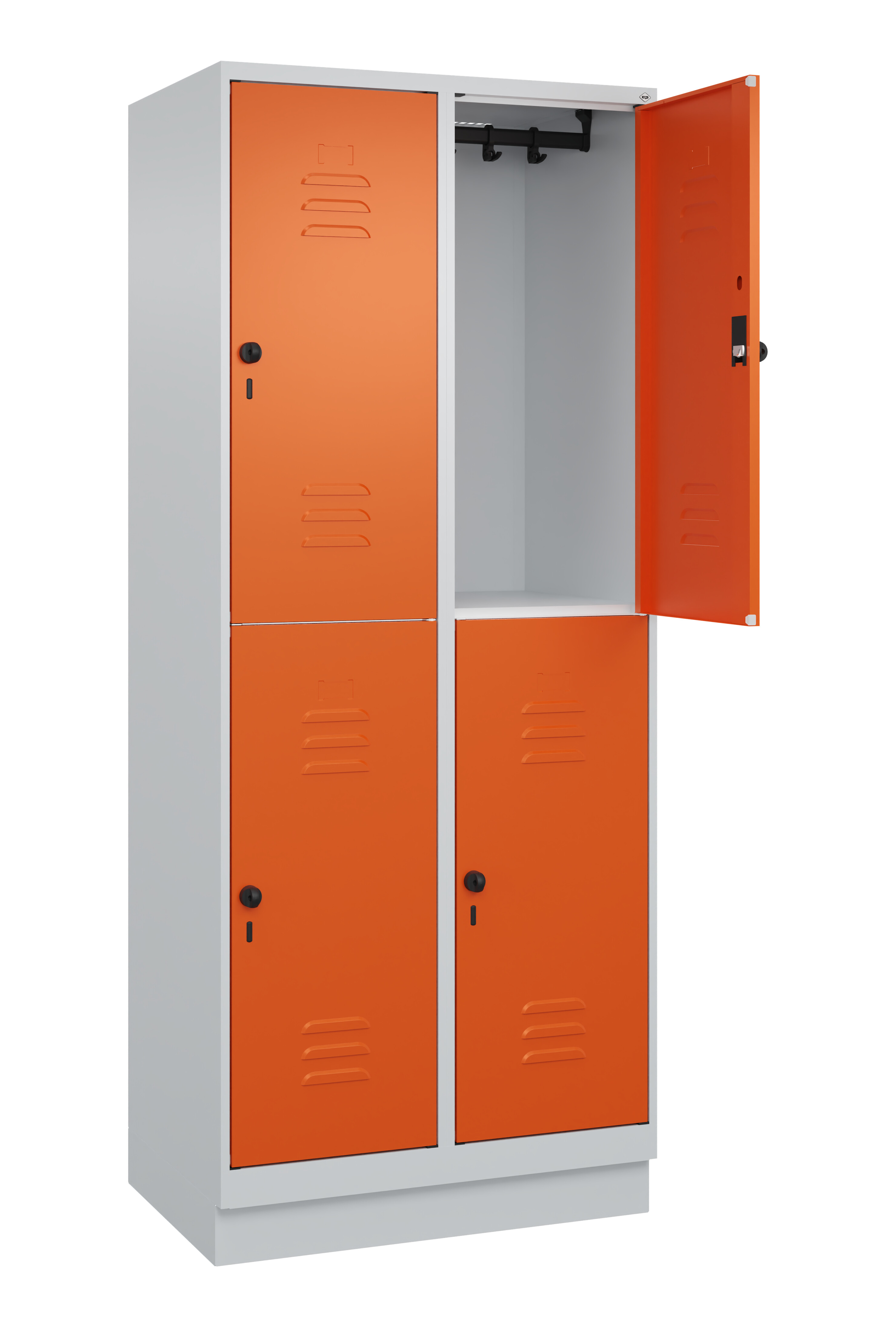 Doppelstock-Spind Classic Plus, Sockel, 4 Fächer, 2080x800x500mm Doppelstock-Spind Classic Plus, Sockel, 4 Fächer, 2080x800x500mm