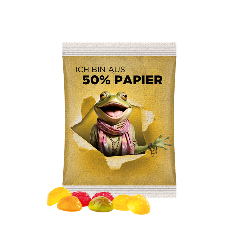 Maxitüte Folie weiß mit ca. 50% Papieranteil Trolli Fruchtgummi Fußbälle