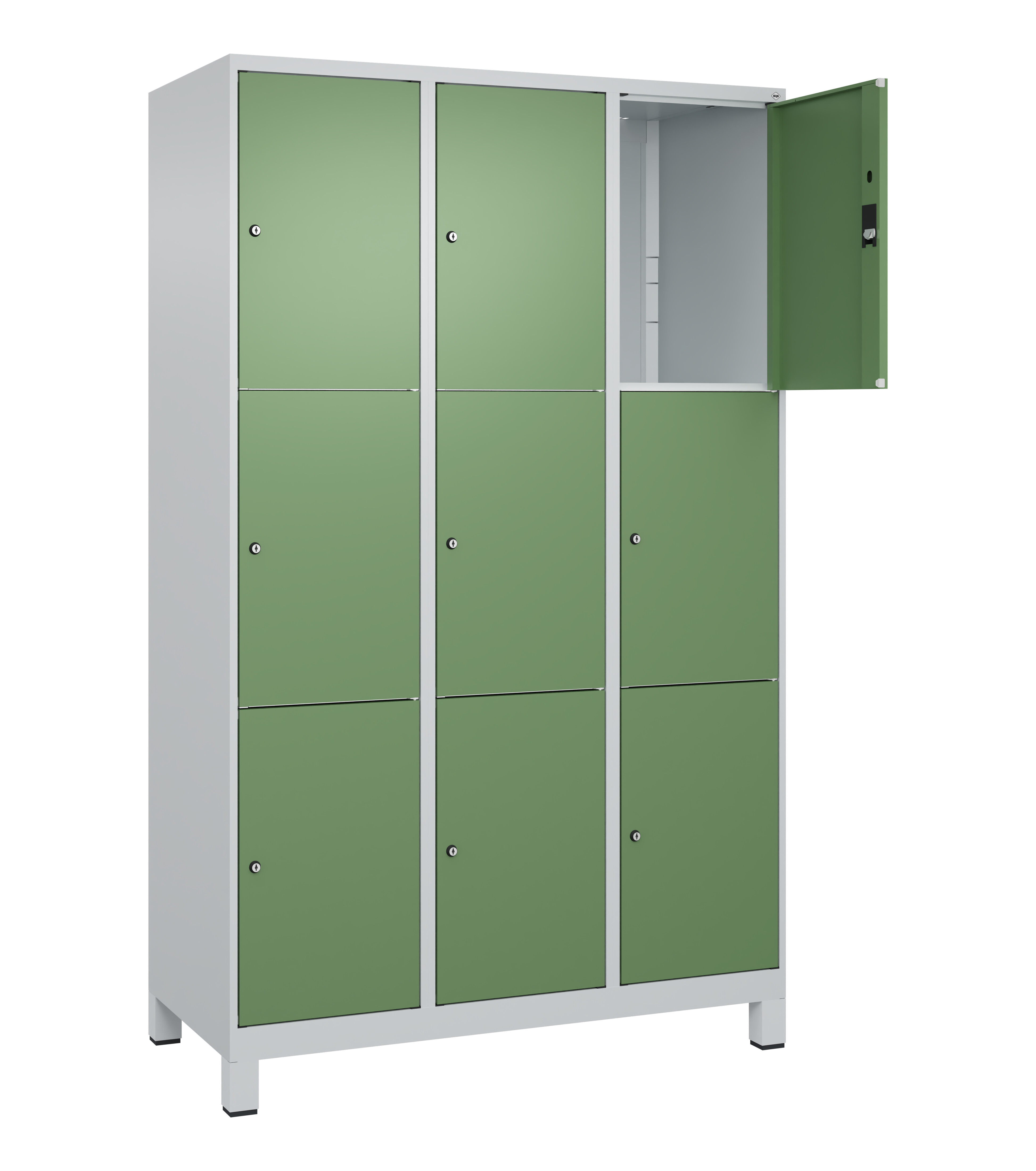 Schließfachschrank Classic Plus, Füße, 9 Fächer, 1950x1200x500mm