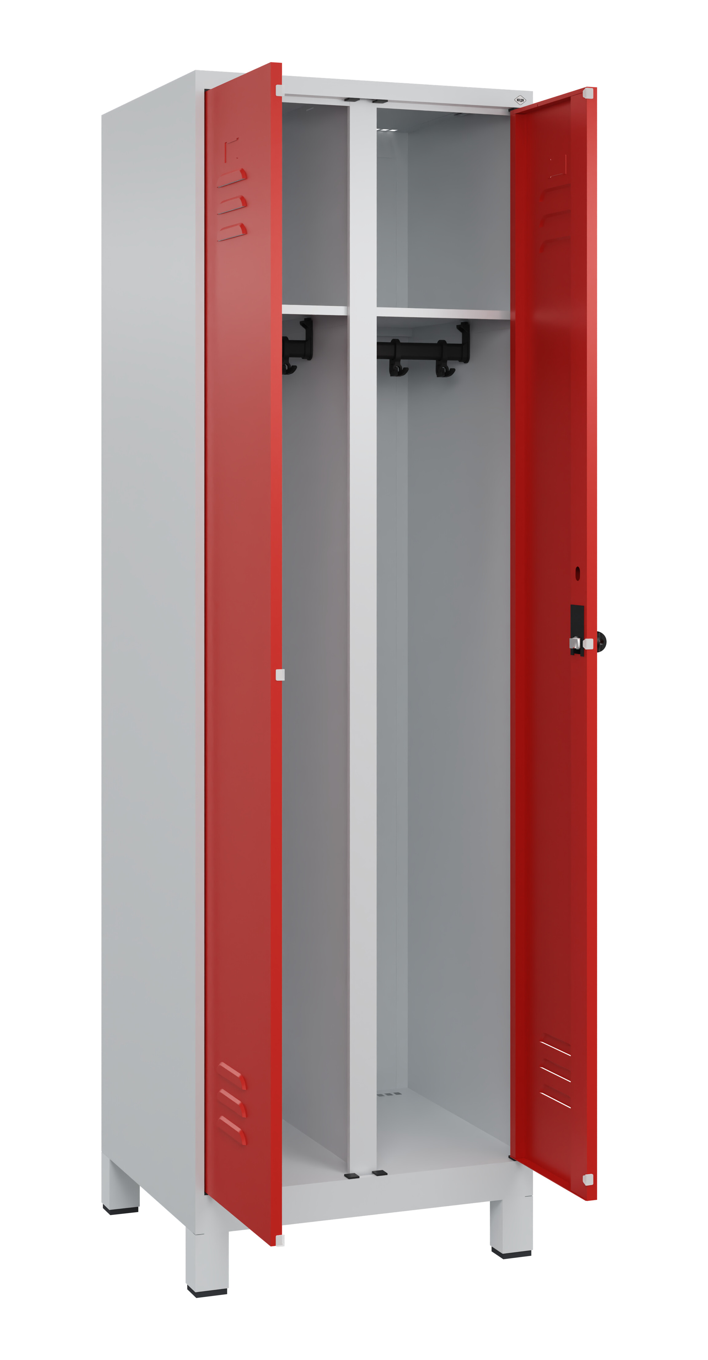 Schwarz-Weiß-Spind Classic Plus, Füße, 2 Abteile, 1950x600x500mm Schwarz-Weiß-Spind Classic Plus, Füße, 2 Abteile, 1950x600x500mm