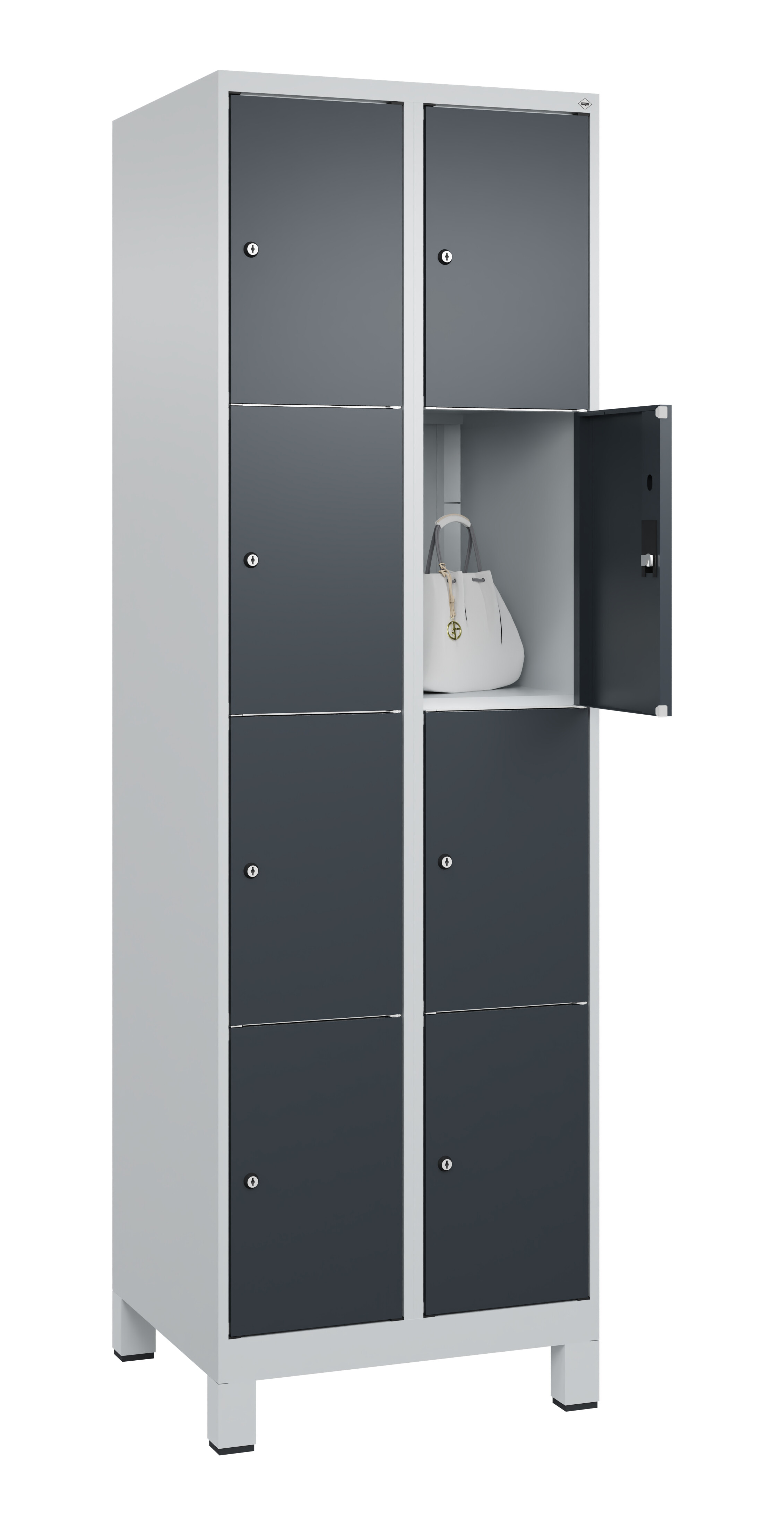 Schließfachschrank Classic Plus, Füße, 8 Fächer, 1950x600x500mm Schließfachschrank Classic Plus, Füße, 8 Fächer, 1950x600x500mm