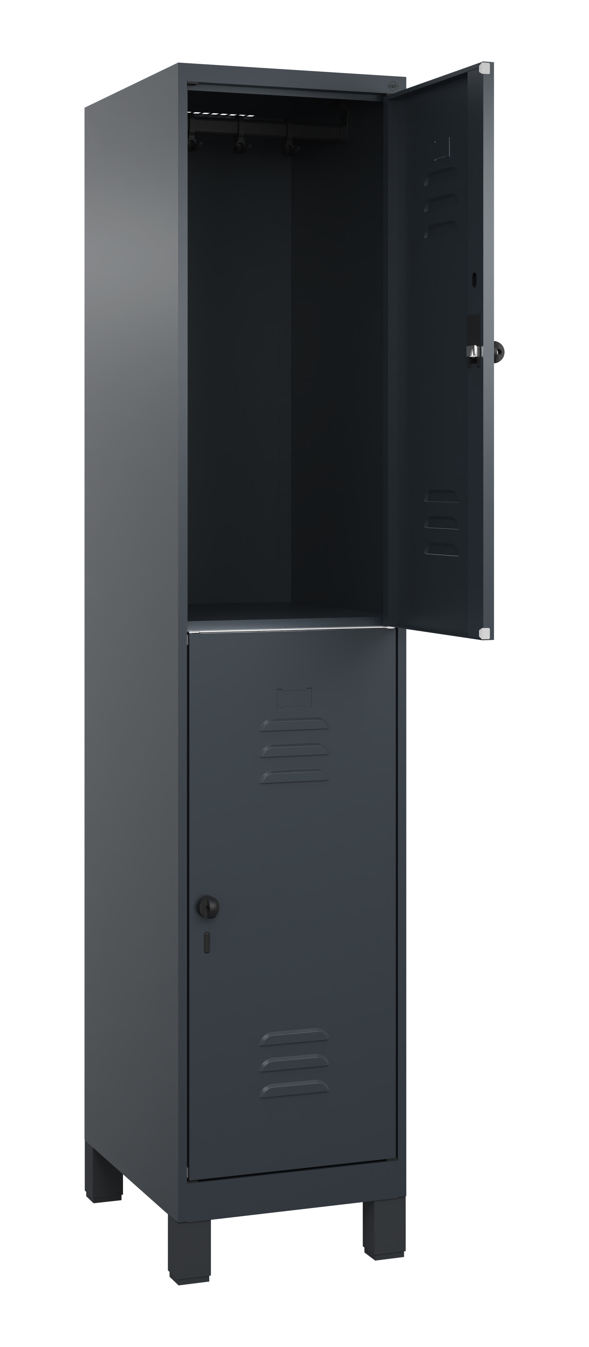 Doppelstock-Spind Classic Plus, Füße, 2 Fächer, 2080x400x500mm Doppelstock-Spind Classic Plus, Füße, 2 Fächer, 2080x400x500mm