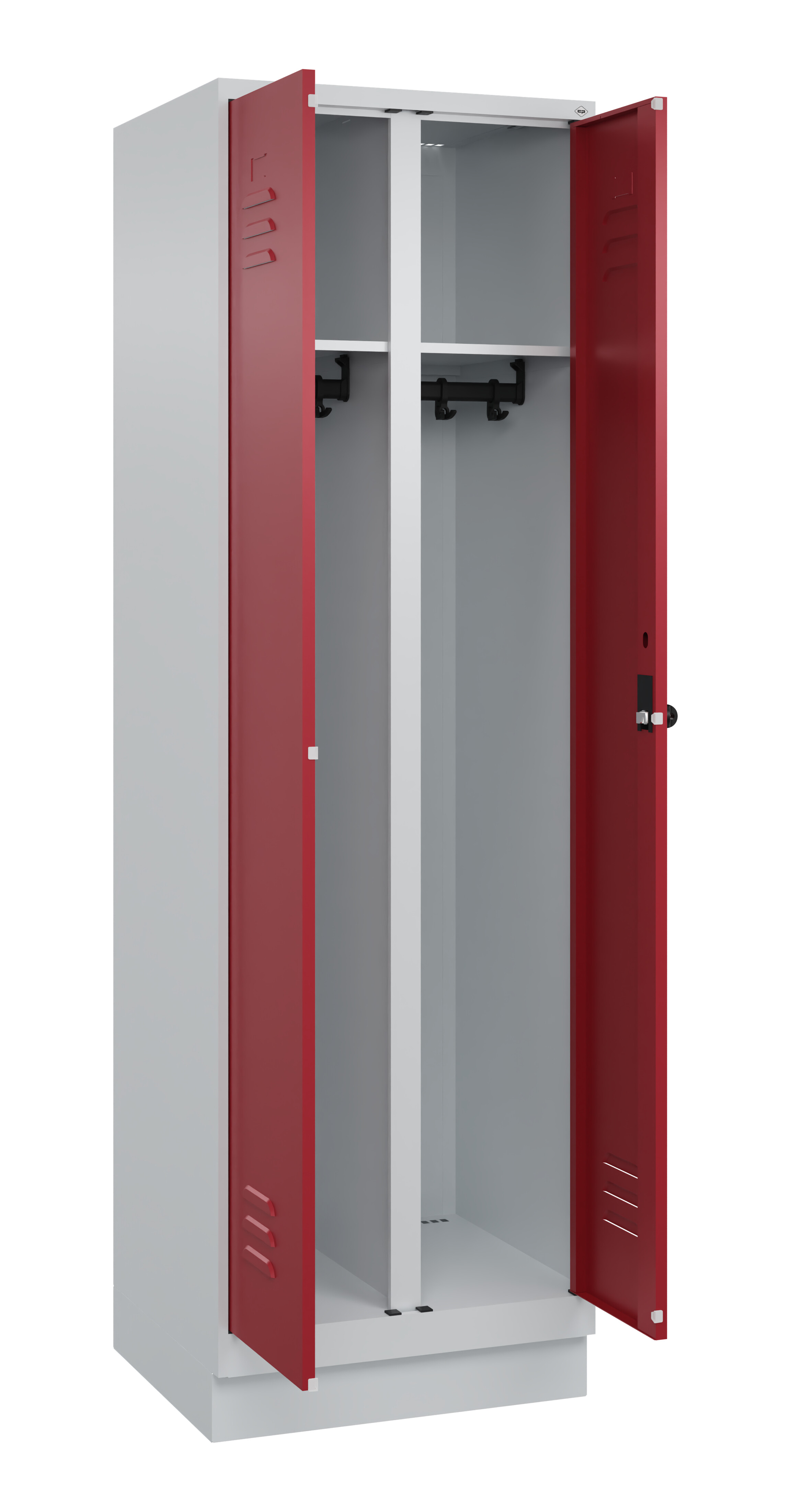 Schwarz-Weiß-Spind Classic Plus, Sockel, 2 Abteile, 1950x600x500mm Schwarz-Weiß-Spind Classic Plus, Sockel, 2 Abteile, 1950x600x500mm