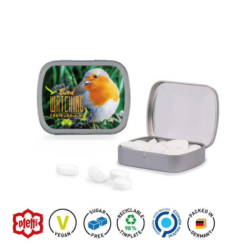 Klappdose matt-silber Pfeffi zuckerfreie Pfefferminzpastillen Klappdose matt-silber Pfeffi zuckerfreie Pfefferminzpastillen