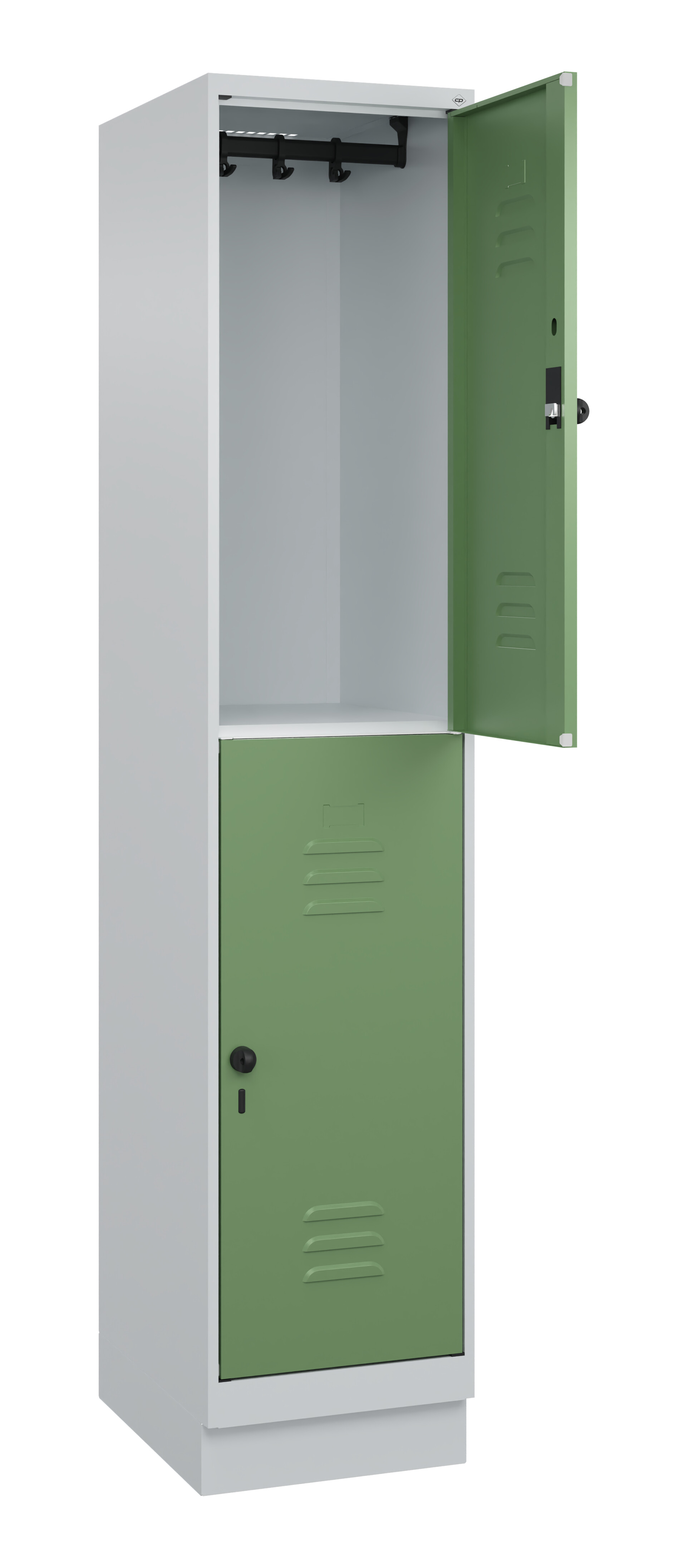 Doppelstock-Spind Classic Plus, Sockel, 2 Fächer, 1950x400x500mm Doppelstock-Spind Classic Plus, Sockel, 2 Fächer, 1950x400x500mm