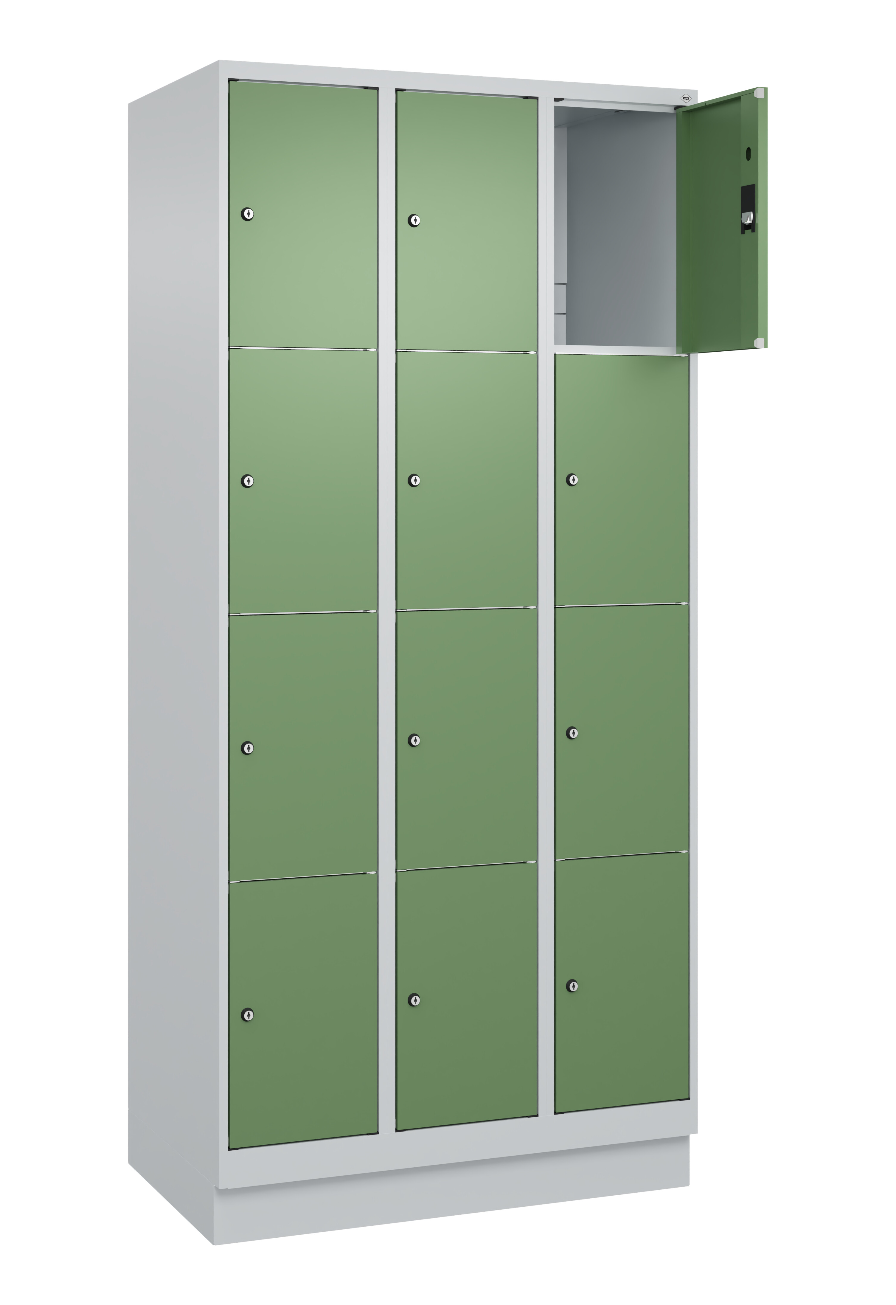 Schließfachschrank Classic Plus, Sockel, 12 Fächer, 1950x900x500mm