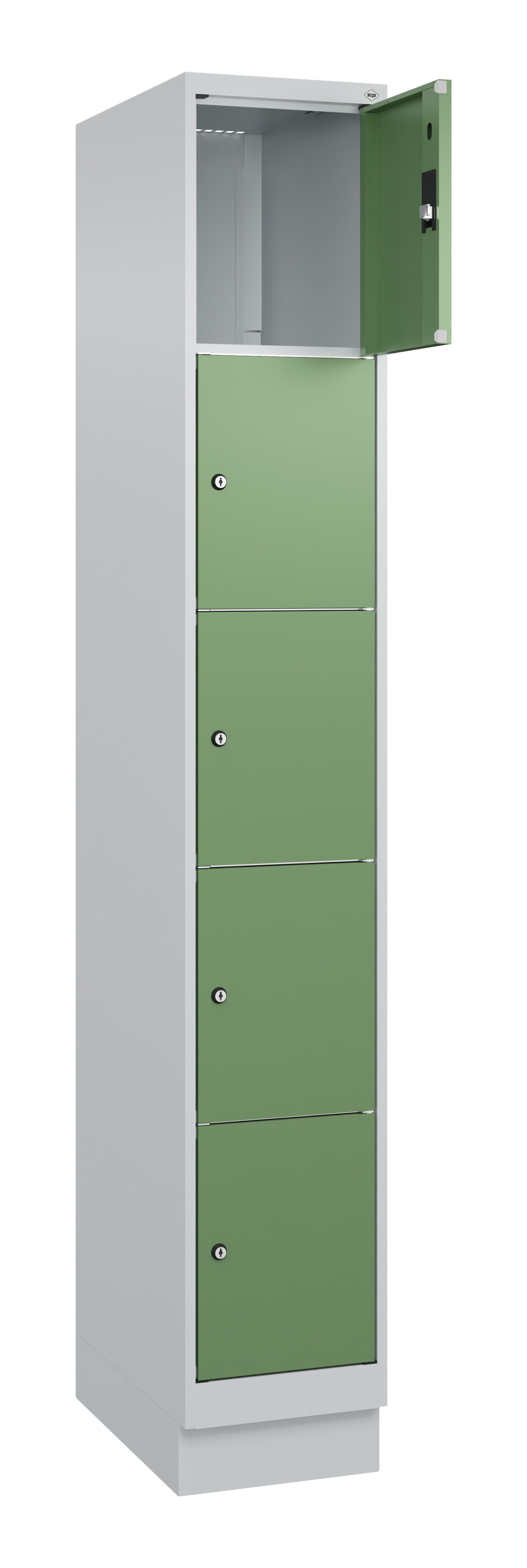 Schließfachschrank Classic Plus, Sockel, 5 Fächer, 1950x300x500mm