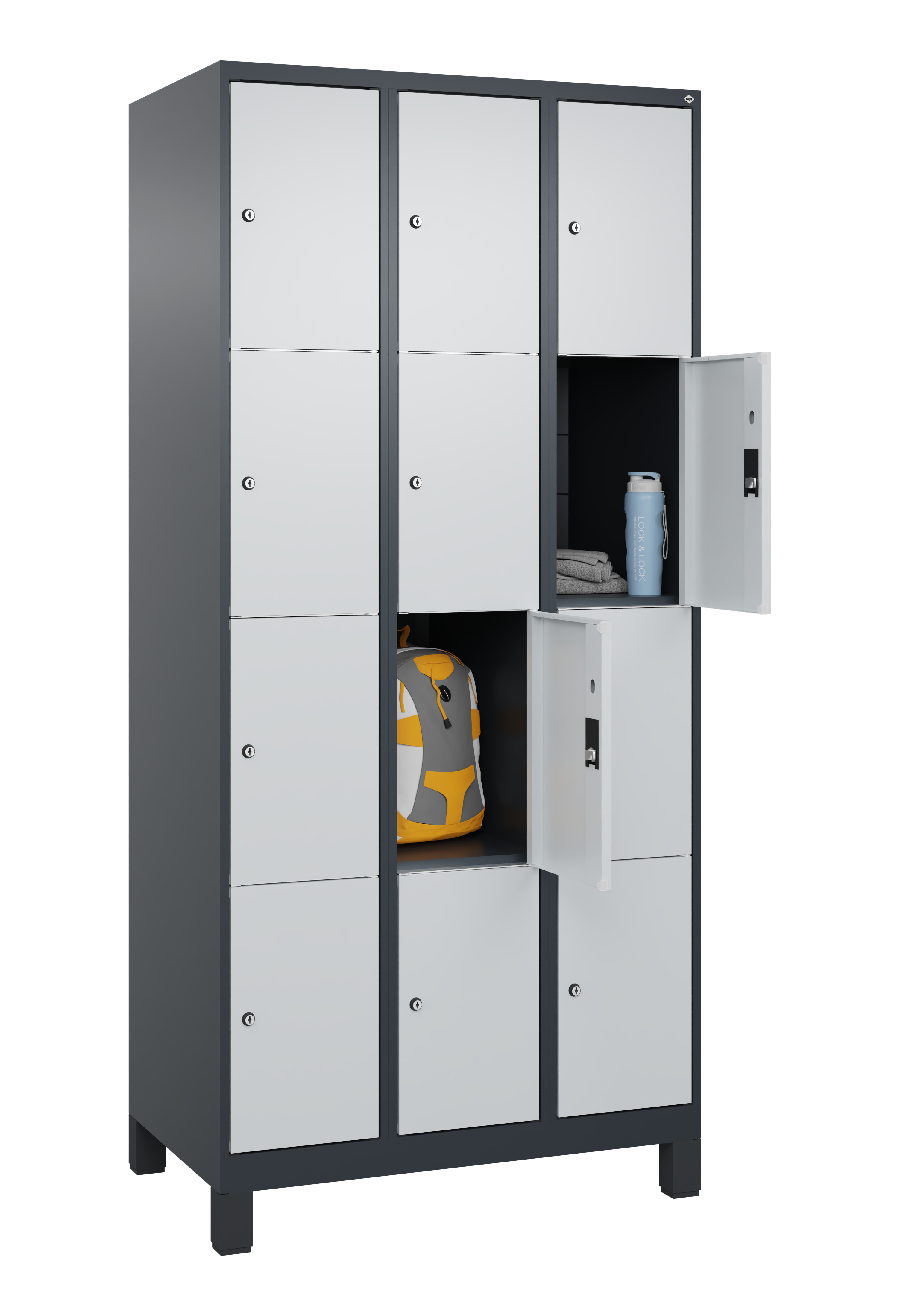 Schließfachschrank Classic Plus, Füße, 12 Fächer, 1950x900x500mm