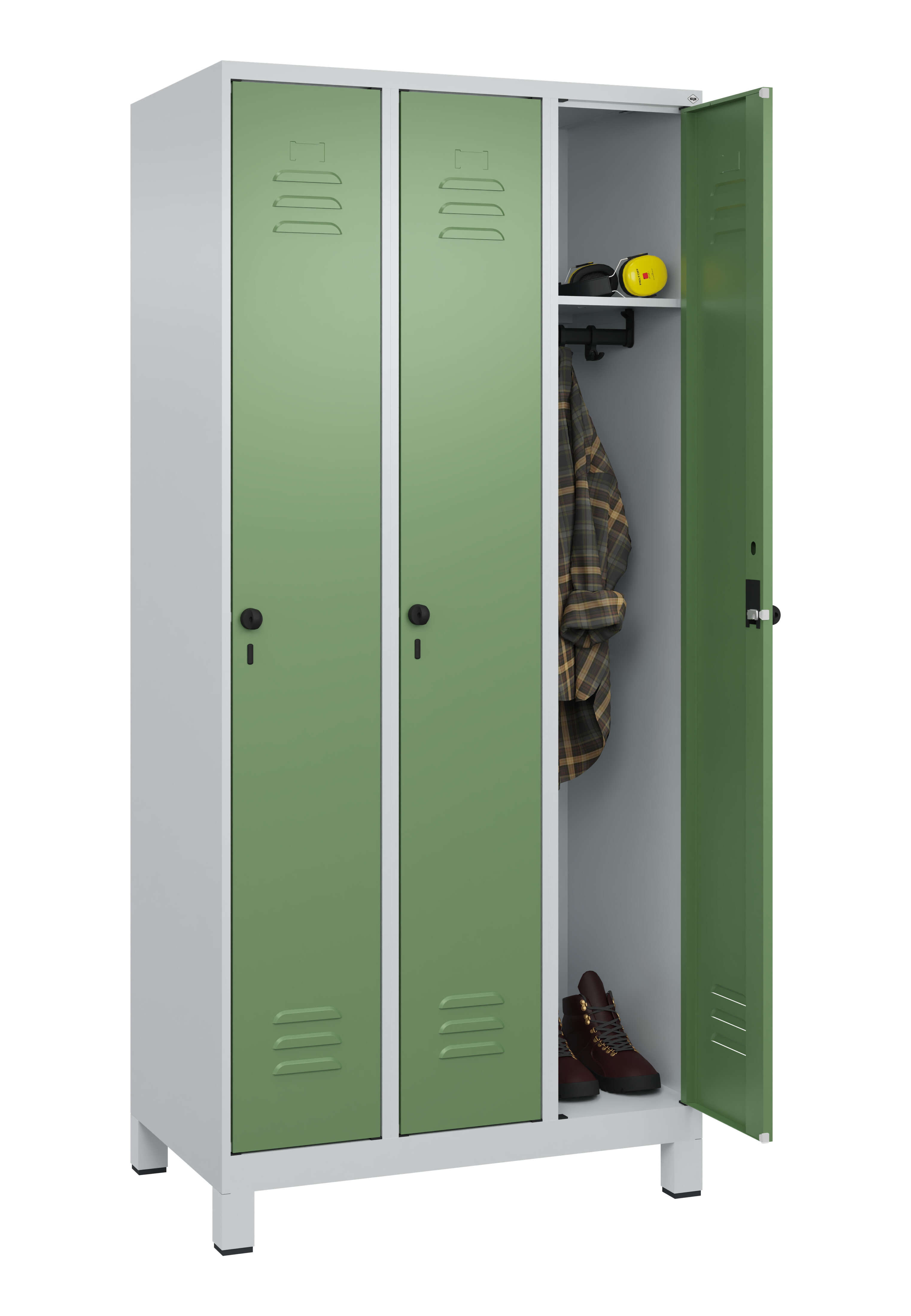 Spind Classic Plus, Füße, 3 Abteile, 1950x900x500mm