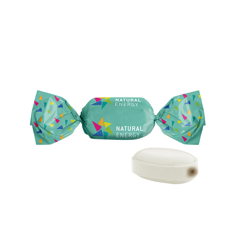 Schoko-Minz Bonbon im weißen kompostierbaren Wickler Schoko-Minz Bonbon im weißen kompostierbaren Wickler