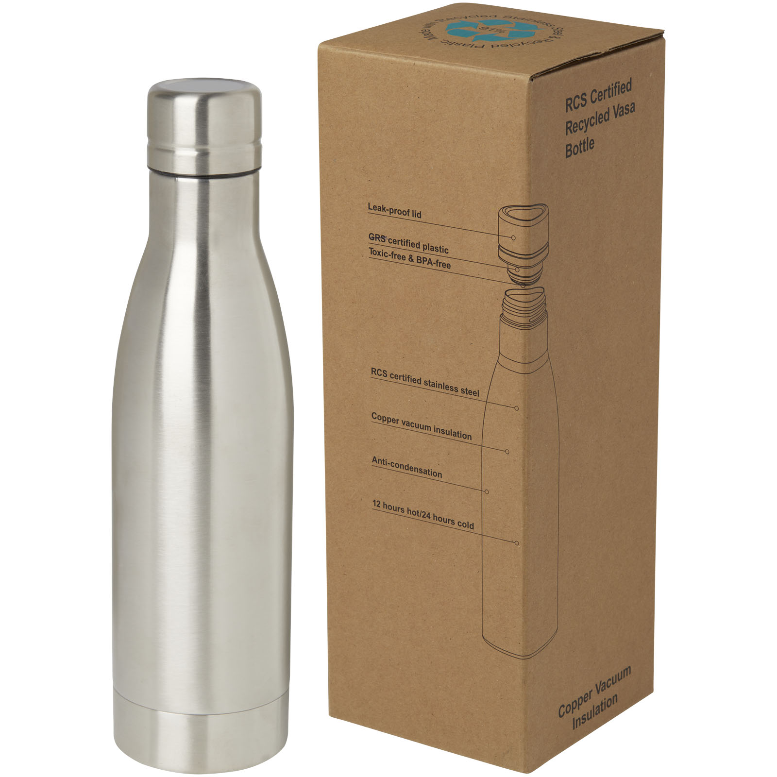 Vasa RCS-zertifizierte Kupfer-Vakuum Isolierflasche aus recyceltem Edelstahl, 500 ml Vasa RCS-zertifizierte Kupfer-Vakuum Isolierflasche aus recyceltem Edelstahl, 500 ml