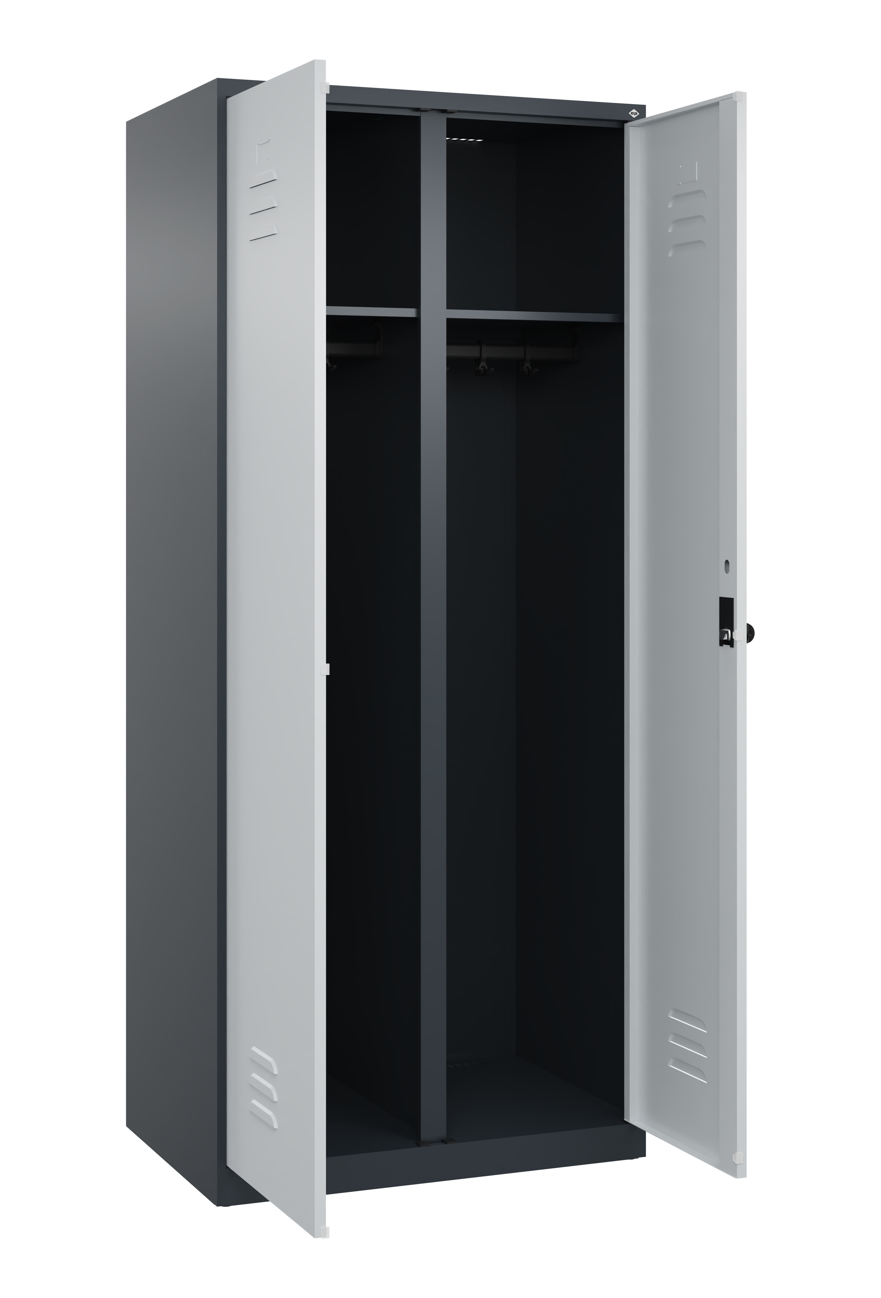 Schwarz-Weiß-Spind Classic Plus, 2 Abteile, 1850x800x500mm Schwarz-Weiß-Spind Classic Plus, 2 Abteile, 1850x800x500mm