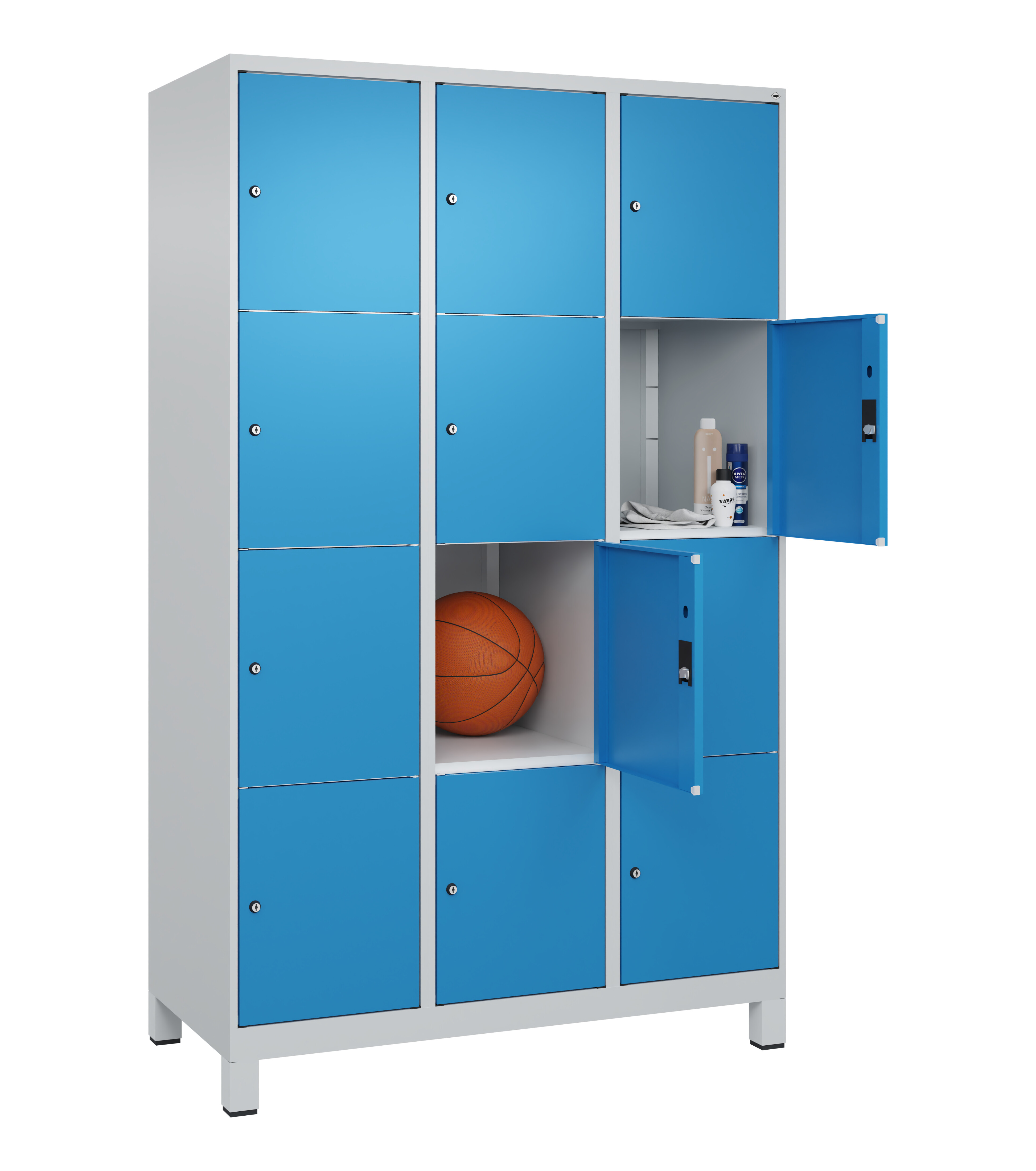 Schließfachschrank Classic Plus, Füße, 12 Fächer, 1950x1200x500mm Schließfachschrank Classic Plus, Füße, 12 Fächer, 1950x1200x500mm