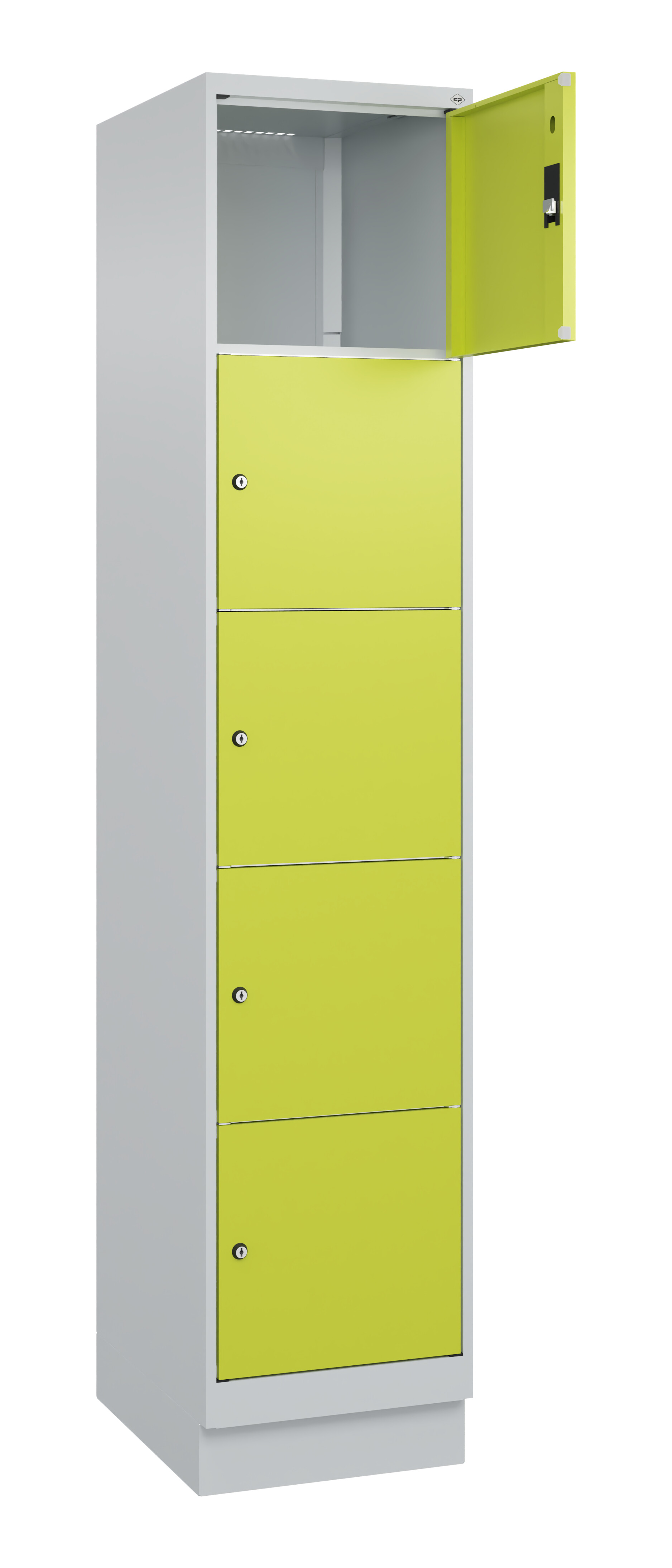 Schließfachschrank Classic Plus, Sockel, 5 Fächer, 2120x400x500mm