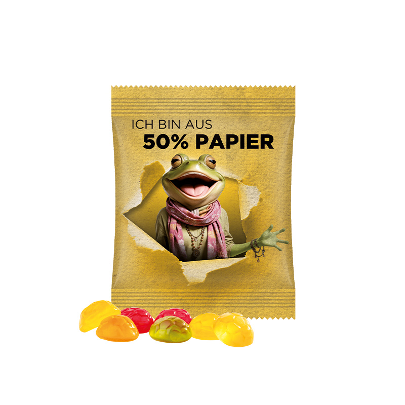 Minitüte 10 g Folie weiß mit ca. 50% Papieranteil Trolli Fruchtgummi Fußbälle Minitüte 10 g Folie weiß mit ca. 50% Papieranteil Trolli Fruchtgummi Fußbälle