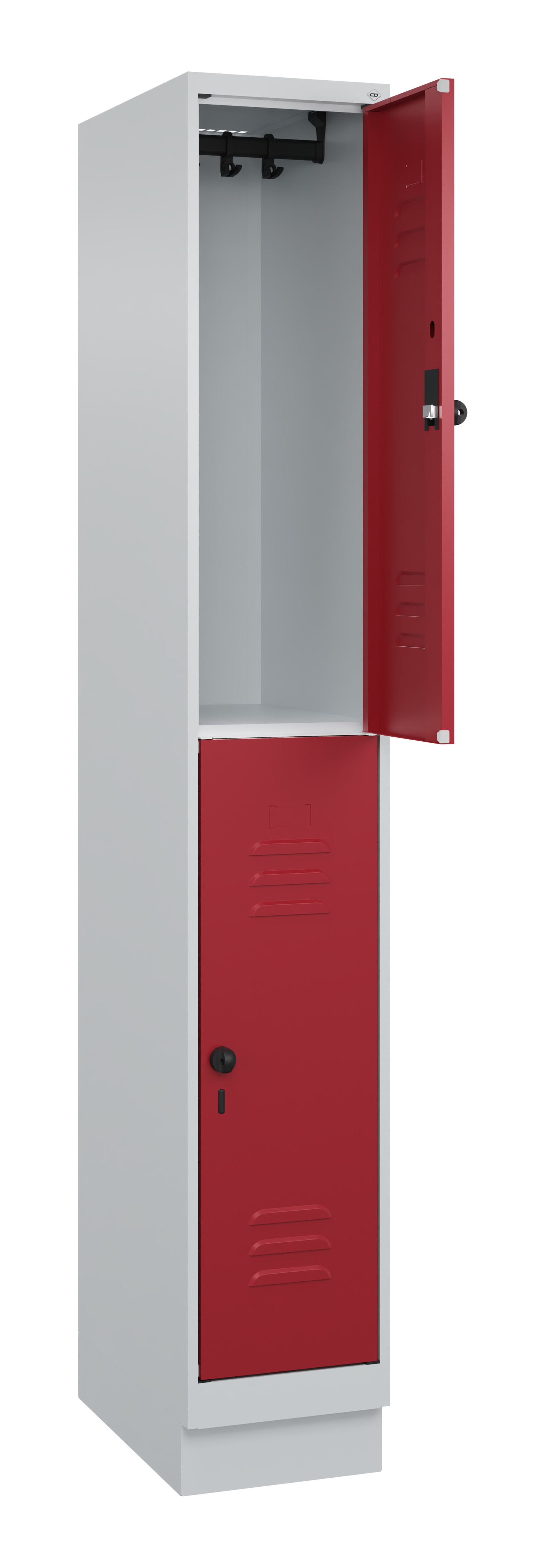 Doppelstock-Spind Classic Plus, Sockel, 2 Fächer, 1950x300x500mm Doppelstock-Spind Classic Plus, Sockel, 2 Fächer, 1950x300x500mm