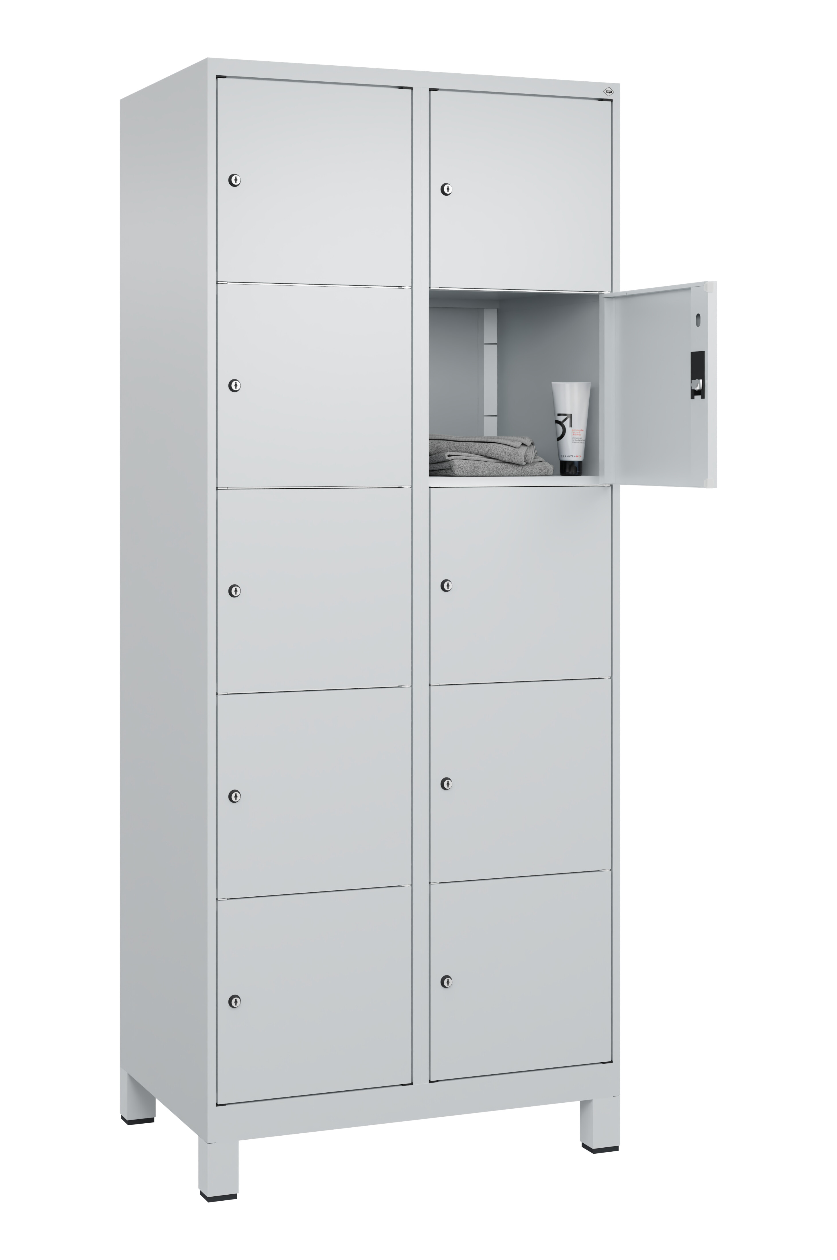 Schließfachschrank Classic Plus, Füße, 10 Fächer, 1950x800x500mm