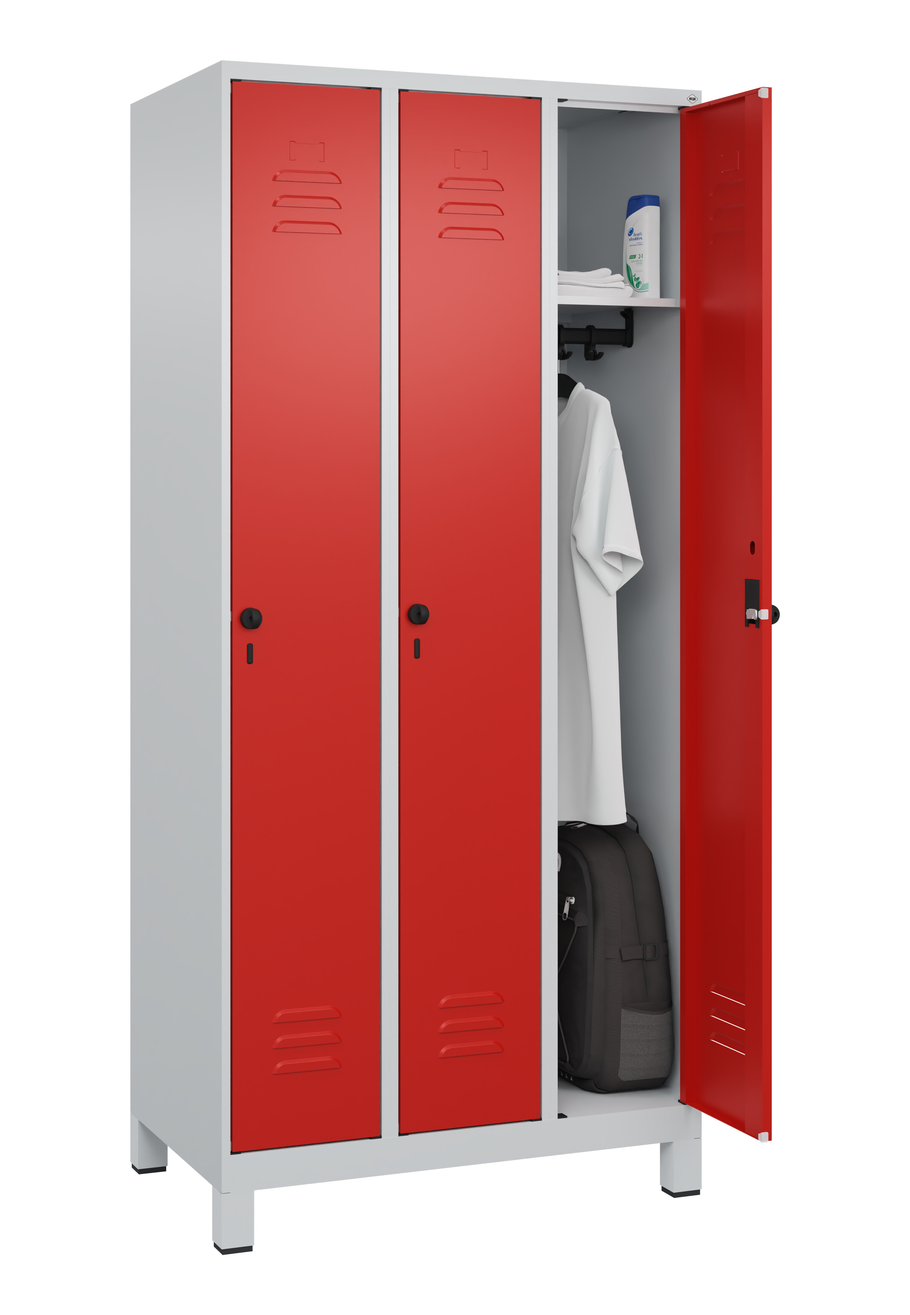 Spind Classic Plus, Füße, 3 Abteile, 1950x900x500mm Spind Classic Plus, Füße, 3 Abteile, 1950x900x500mm