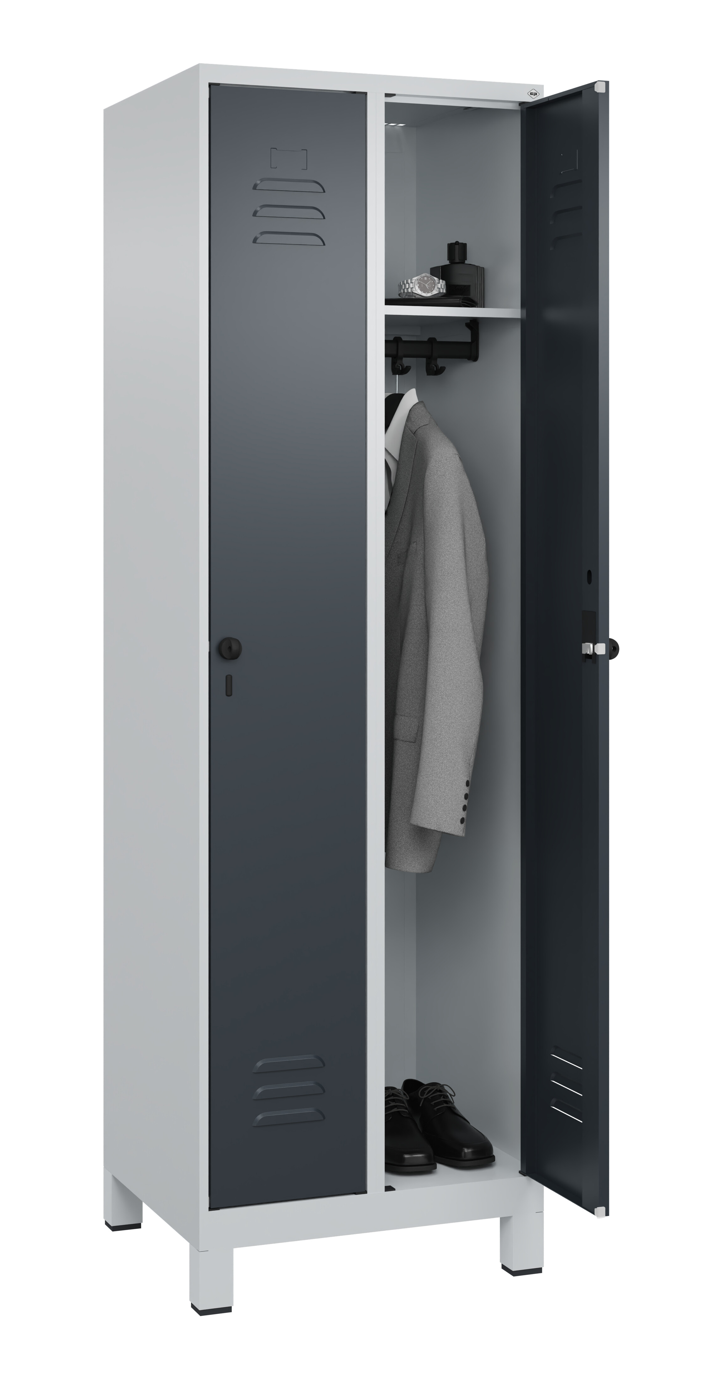 Spind Classic Plus, Füße, 2 Abteile, 1950x600x500mm