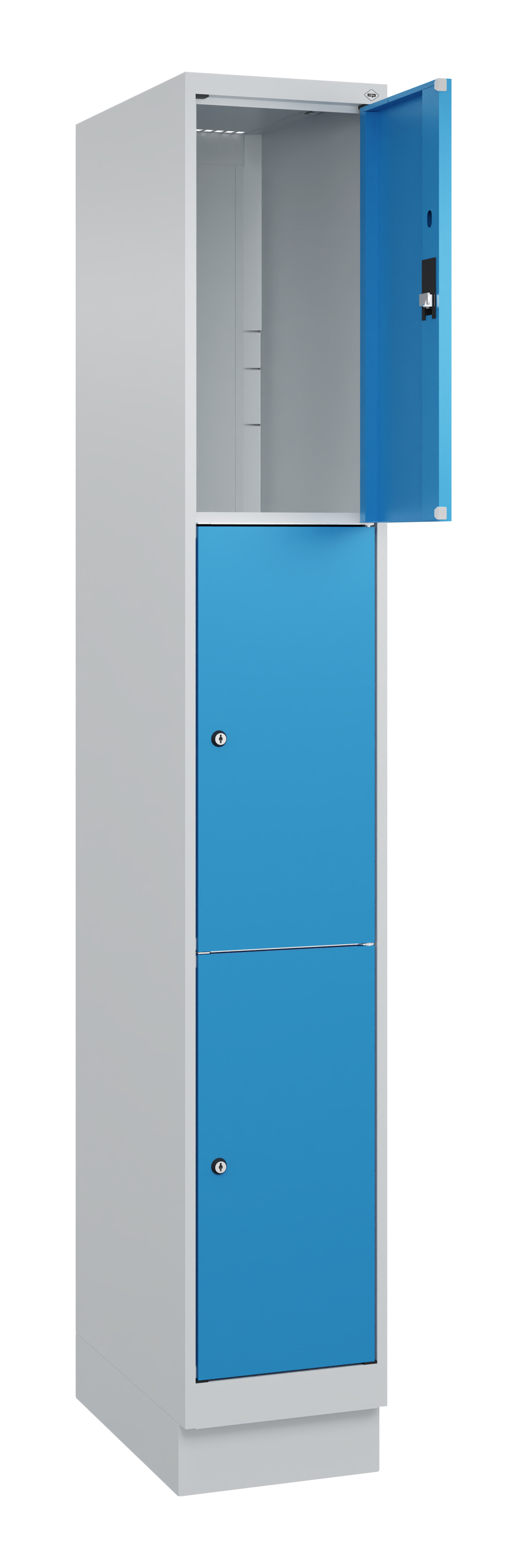 Schließfachschrank Classic Plus, Sockel, 3 Fächer, 1950x300x500mm