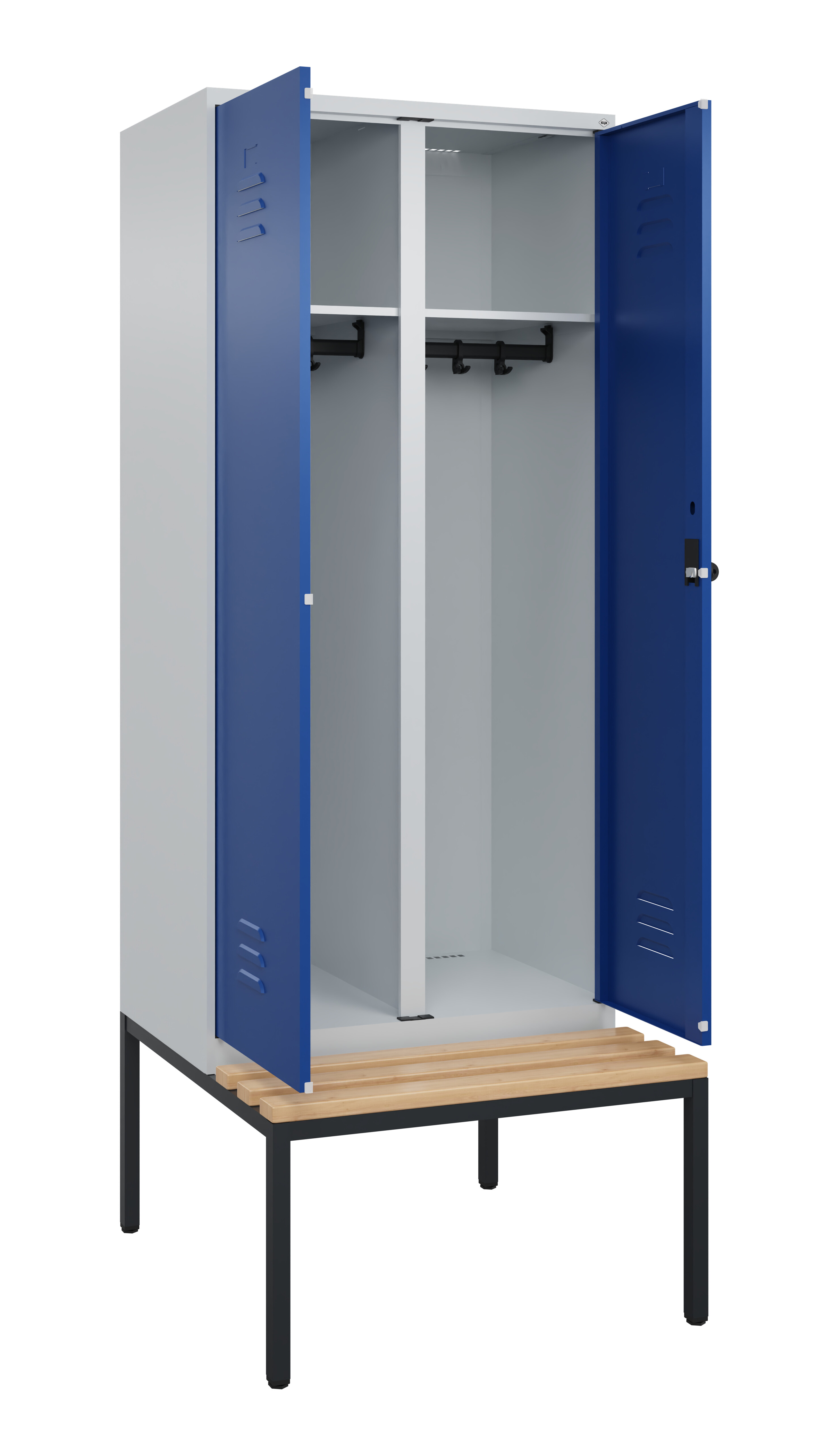 Schwarz-Weiß-Spind Classic Plus, Bank, 2 Abteile, 2120x800x815mm Schwarz-Weiß-Spind Classic Plus, Bank, 2 Abteile, 2120x800x815mm