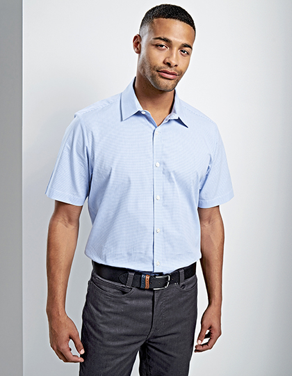 Premier Workwear Men´s Microcheck (Gingham) Short Sleeve Cotton Shirt