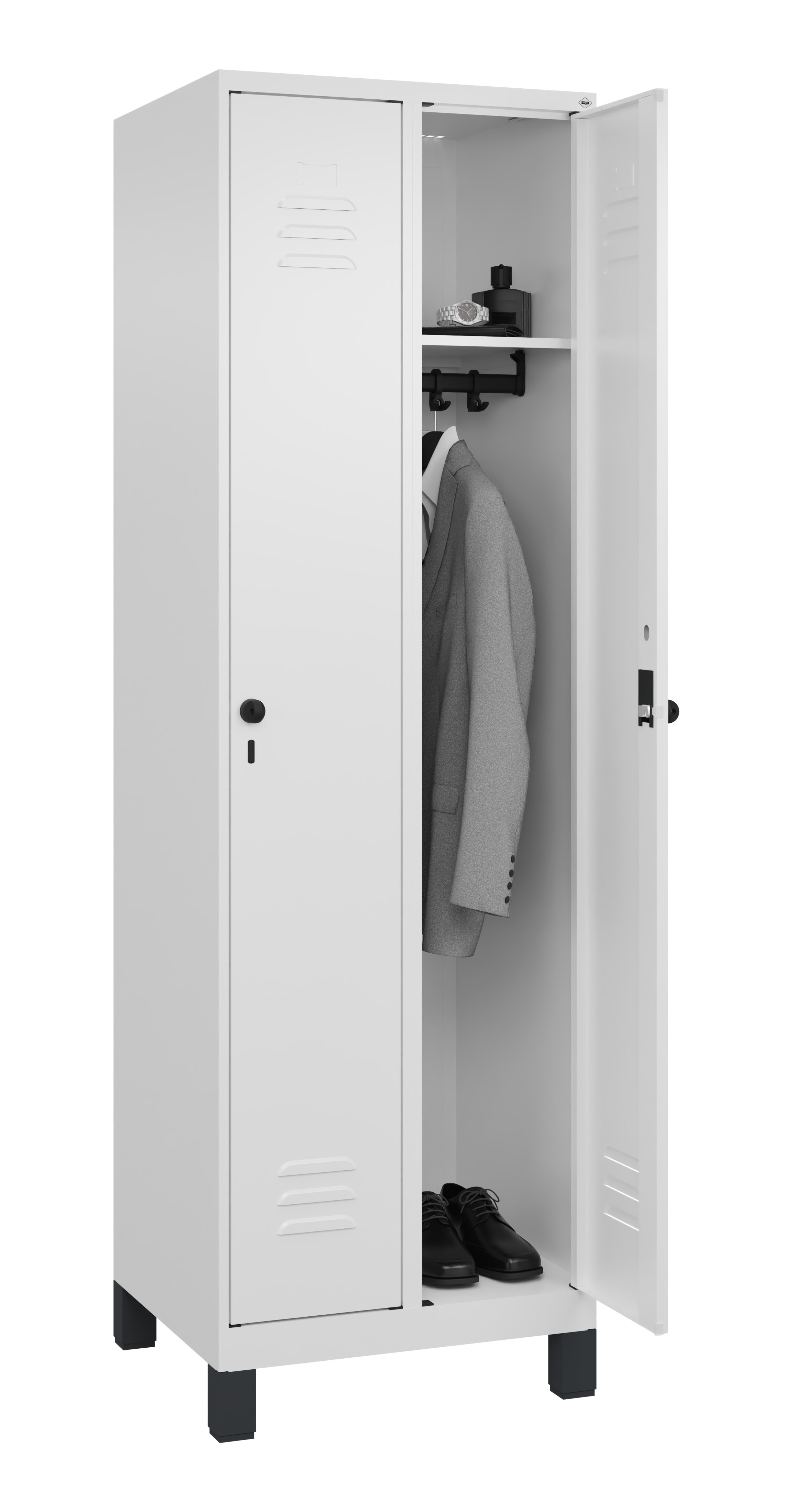 Spind Classic Plus, Füße, 2 Abteile, 1950x600x500mm Spind Classic Plus, Füße, 2 Abteile, 1950x600x500mm