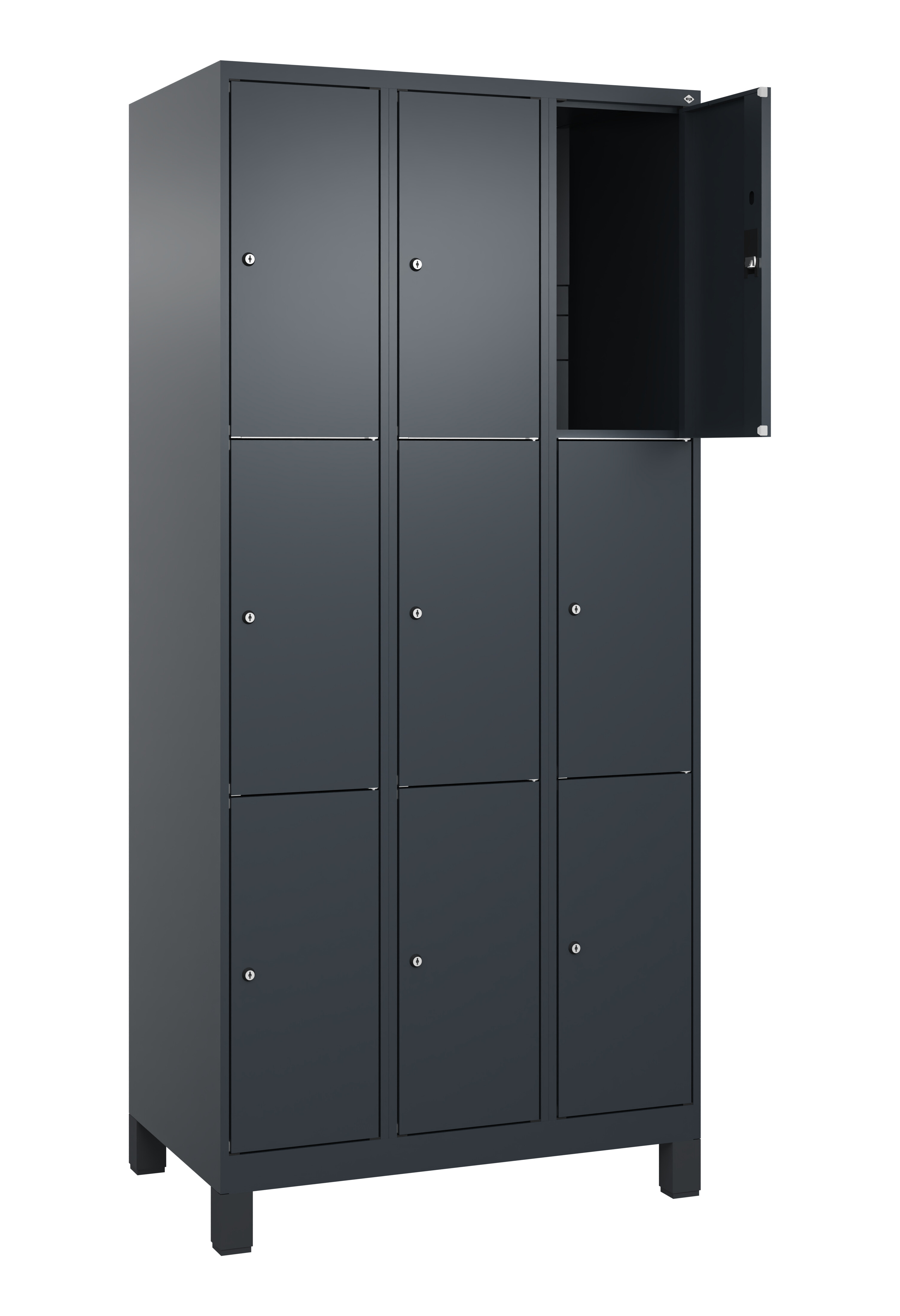 Schließfachschrank Classic Plus, Füße, 9 Fächer, 1950x900x500mm