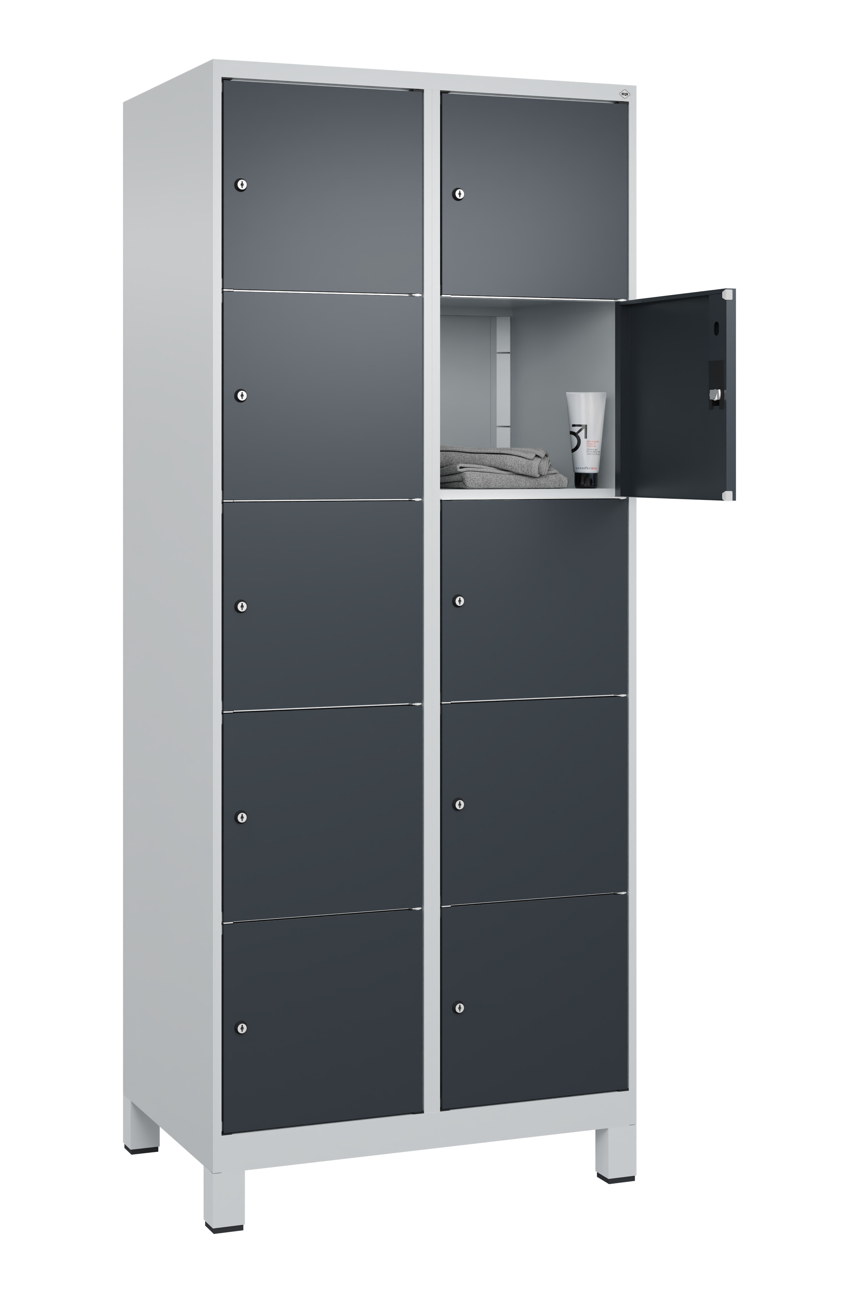 Schließfachschrank Classic Plus, Füße, 10 Fächer, 1950x800x500mm