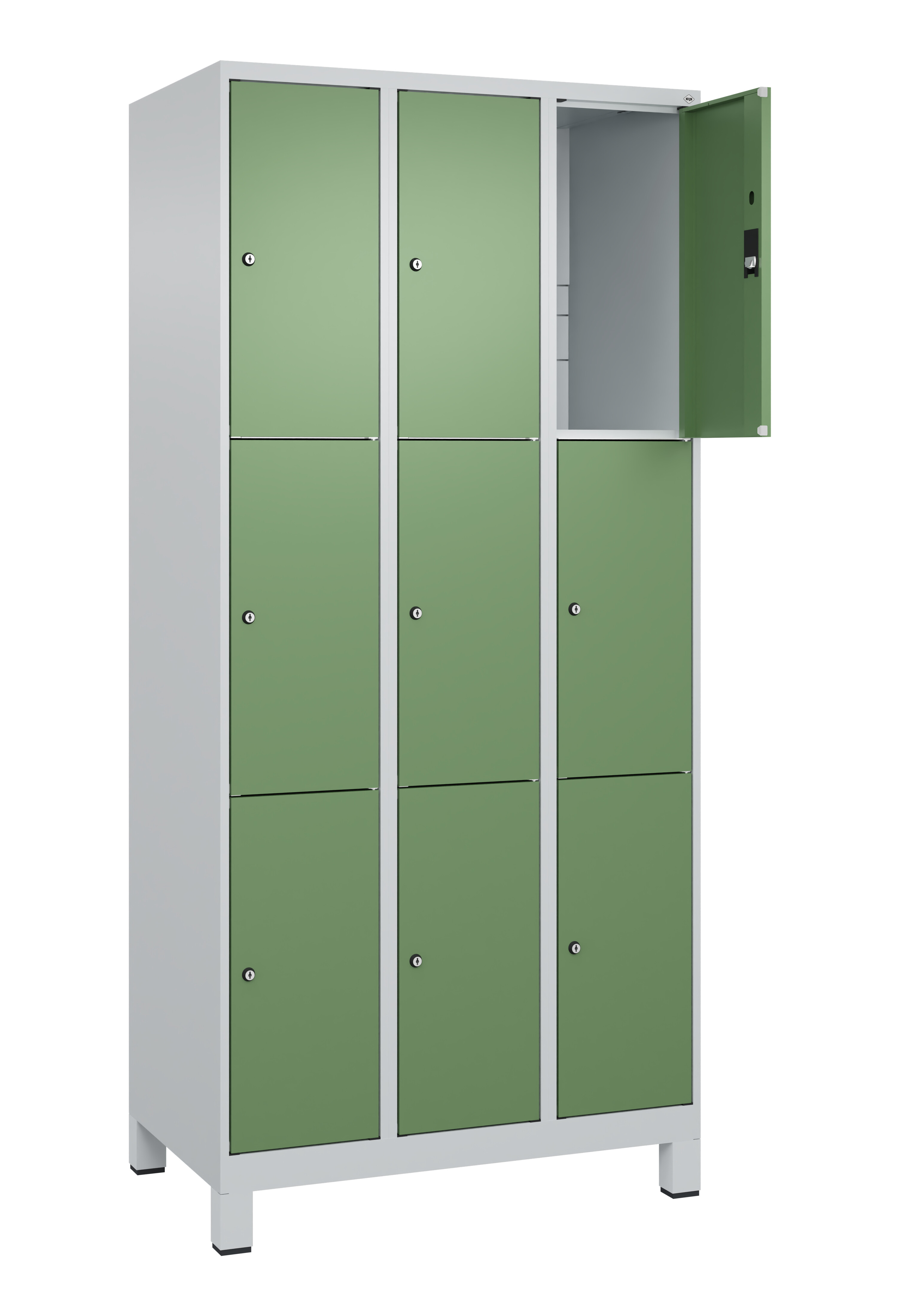 Schließfachschrank Classic Plus, Füße, 9 Fächer, 1950x900x500mm