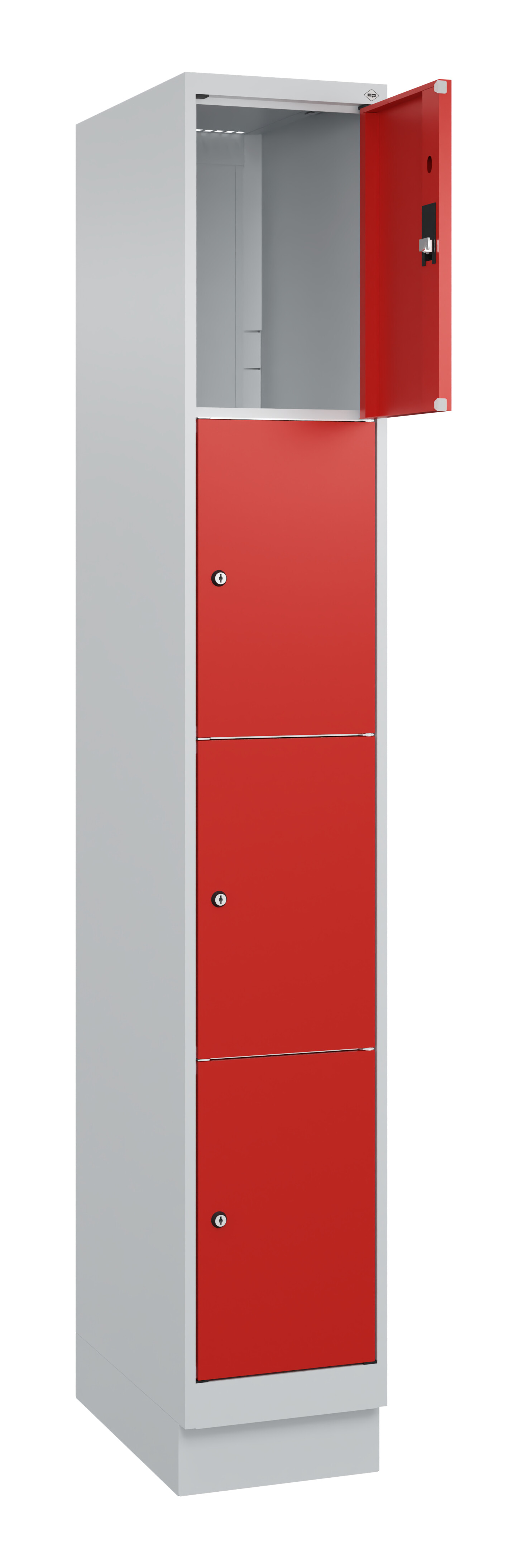 Schließfachschrank Classic Plus, Sockel, 4 Fächer, 1950x300x500mm