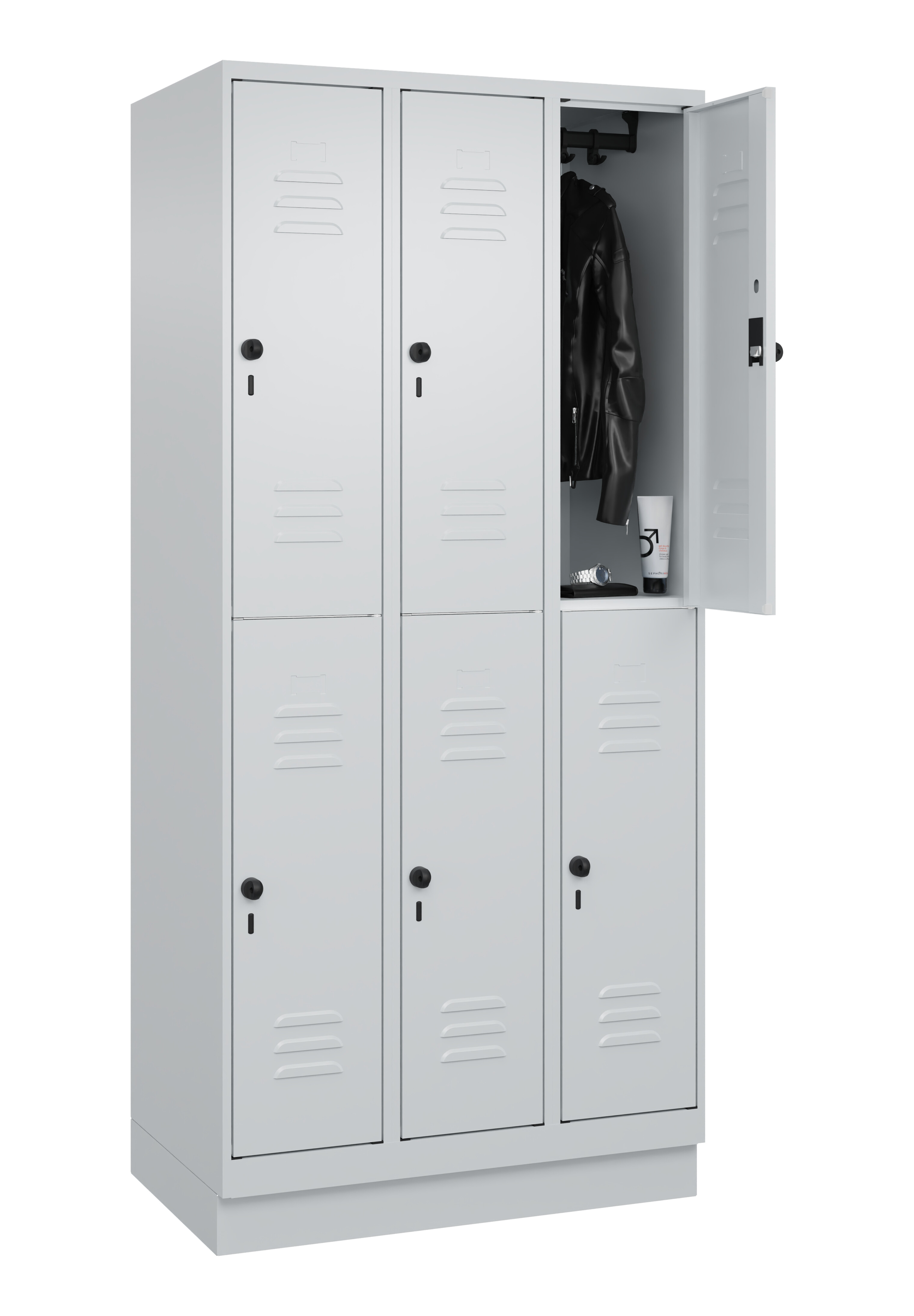 Doppelstock-Spind Classic Plus, Sockel, 6 Fächer, 1950x900x500mm Doppelstock-Spind Classic Plus, Sockel, 6 Fächer, 1950x900x500mm