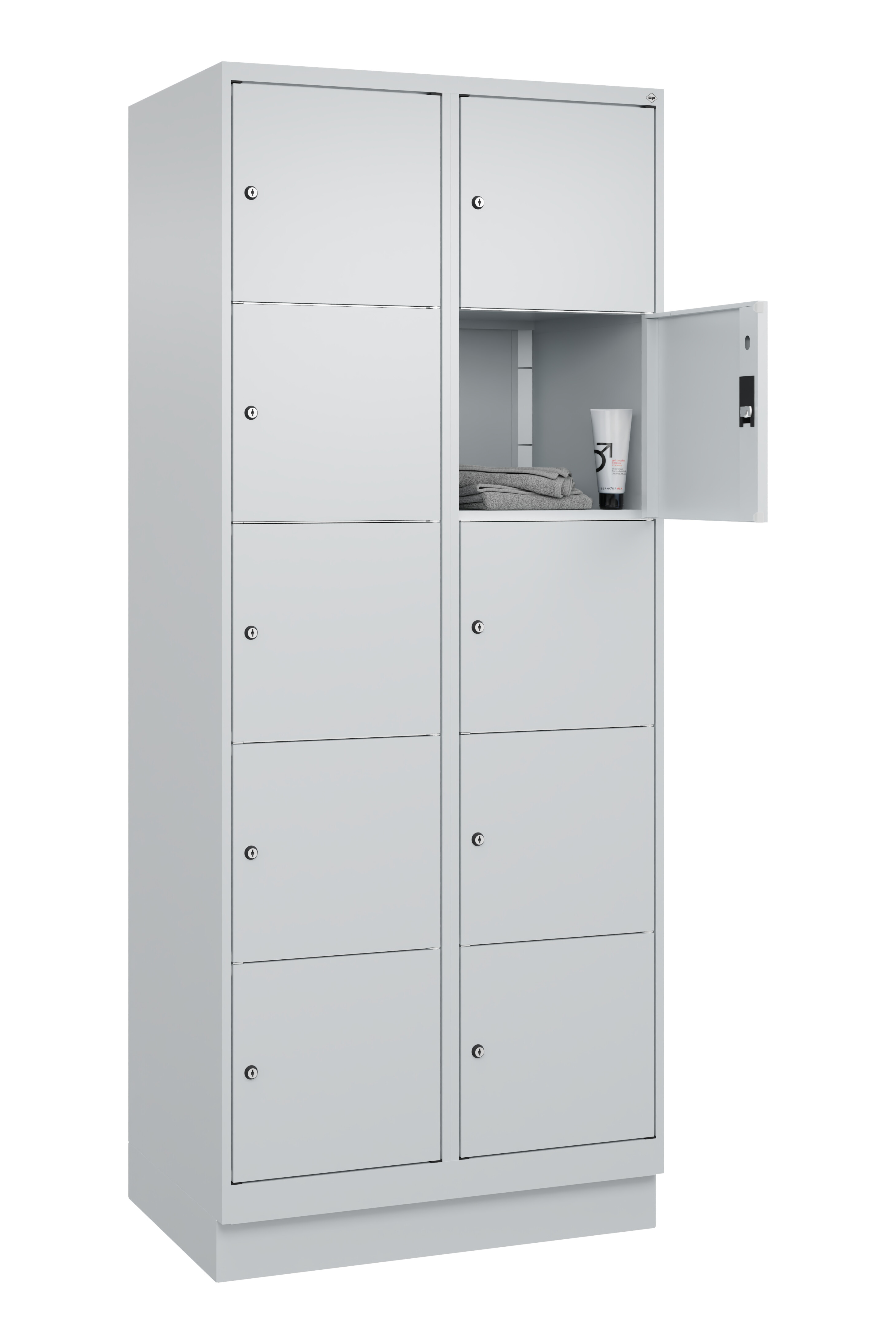 Schließfachschrank Classic Plus, Sockel, 10 Fächer, 2120x800x500mm Schließfachschrank Classic Plus, Sockel, 10 Fächer, 2120x800x500mm
