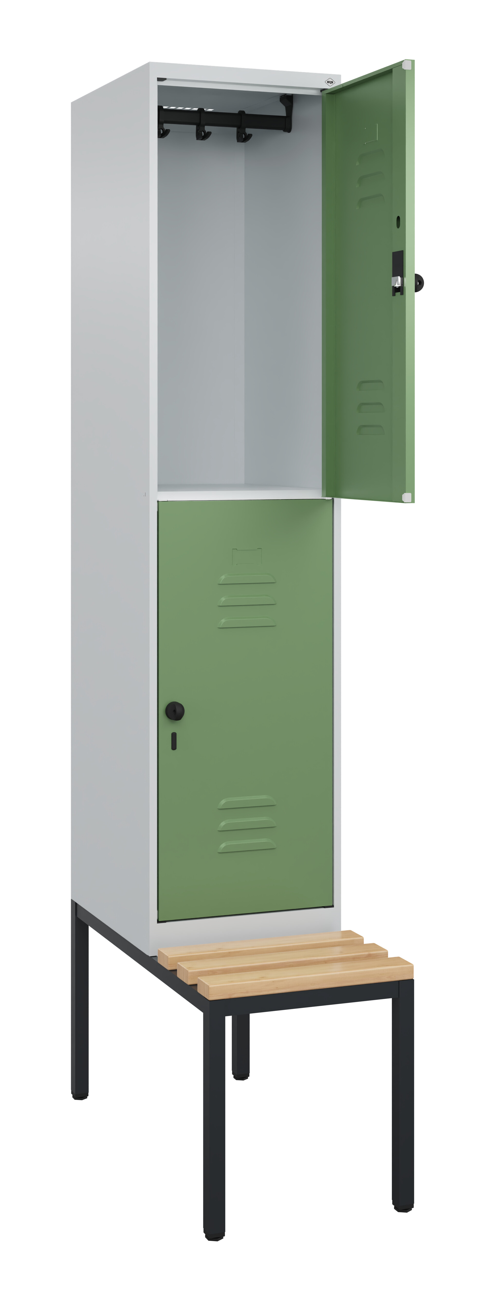 Doppelstock-Spind Classic Plus, Bank, 2 Fächer, 2120x400x815mm