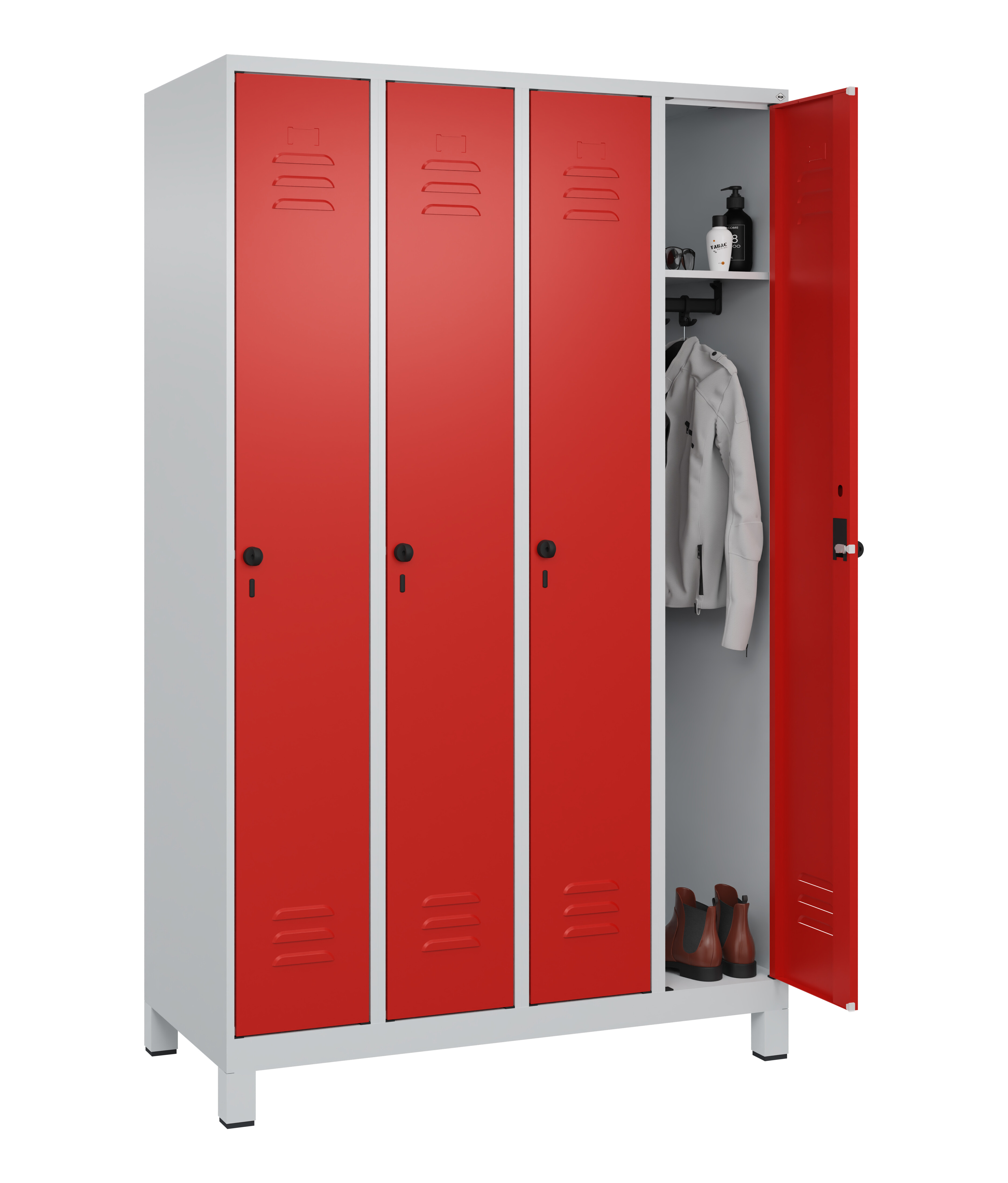 Spind Classic Plus, Füße, 4 Abteile, 1950x1200x500mm Spind Classic Plus, Füße, 4 Abteile, 1950x1200x500mm