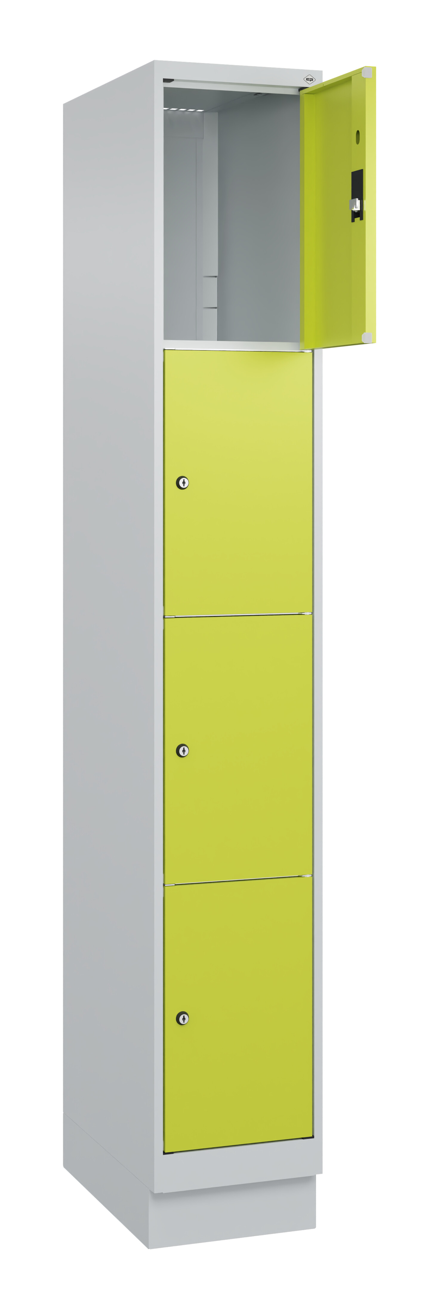 Schließfachschrank Classic Plus, Sockel, 4 Fächer, 1950x300x500mm