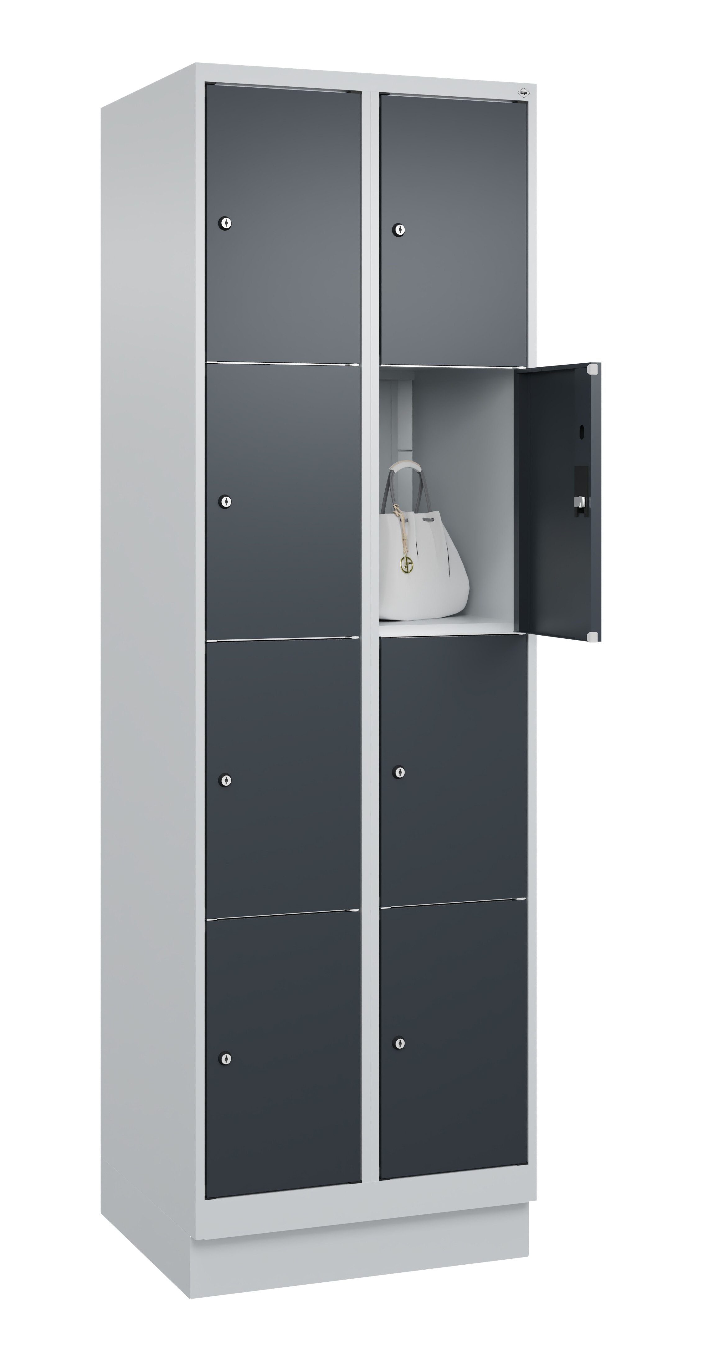 Schließfachschrank Classic Plus, Sockel, 8 Fächer, 1950x600x500mm